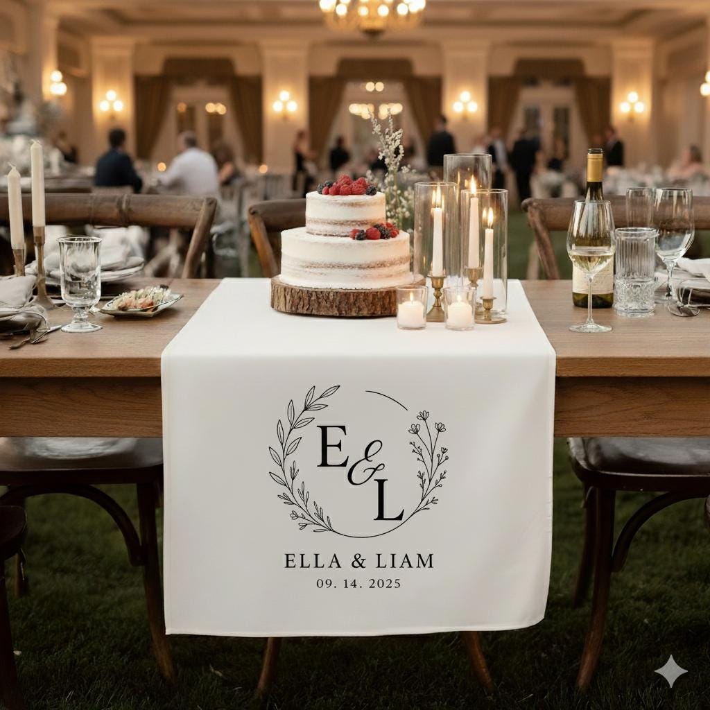 Custom Wedding Table Runner with Initials, Names, and Date image 2