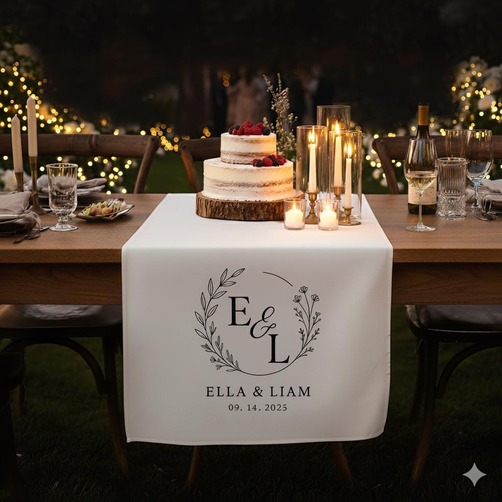 Custom Wedding Table Runner with Initials, Names, and Date image 5