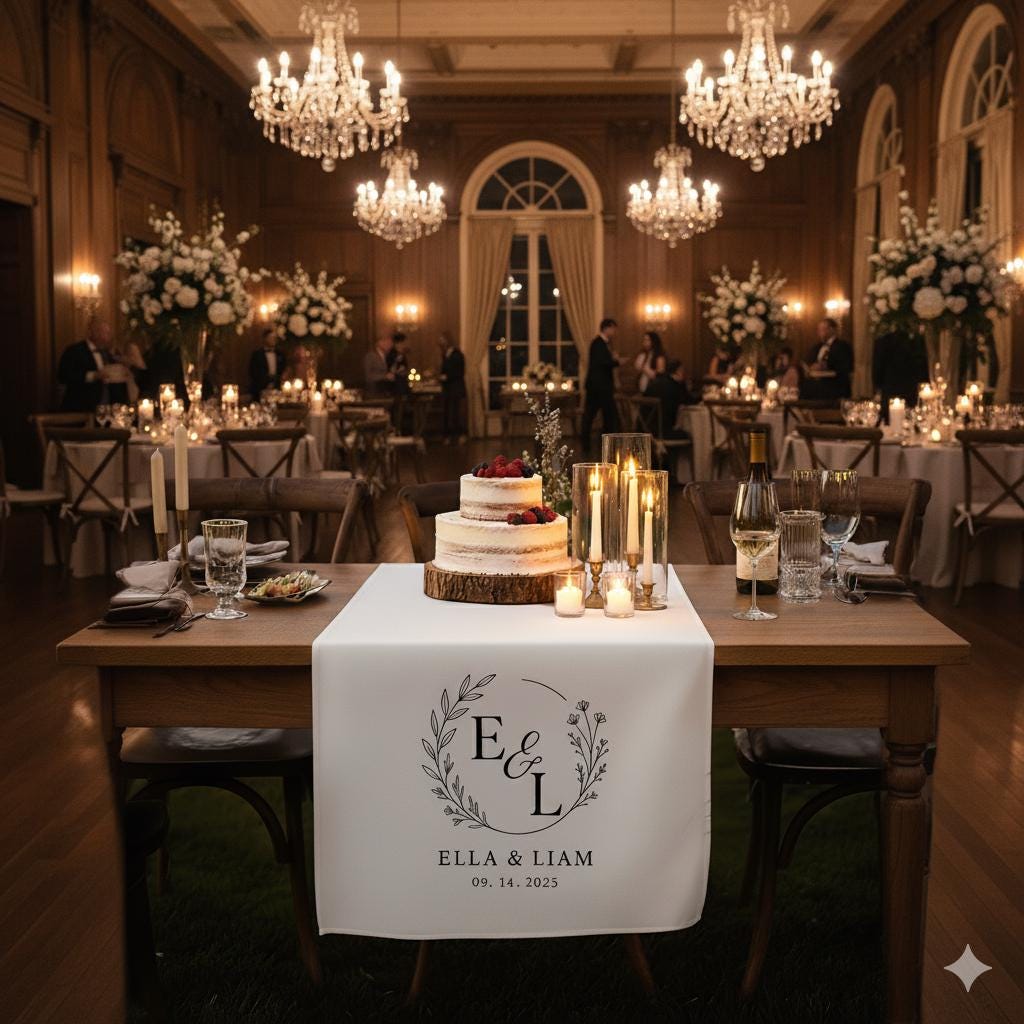 Custom Wedding Table Runner with Initials, Names, and Date image 4