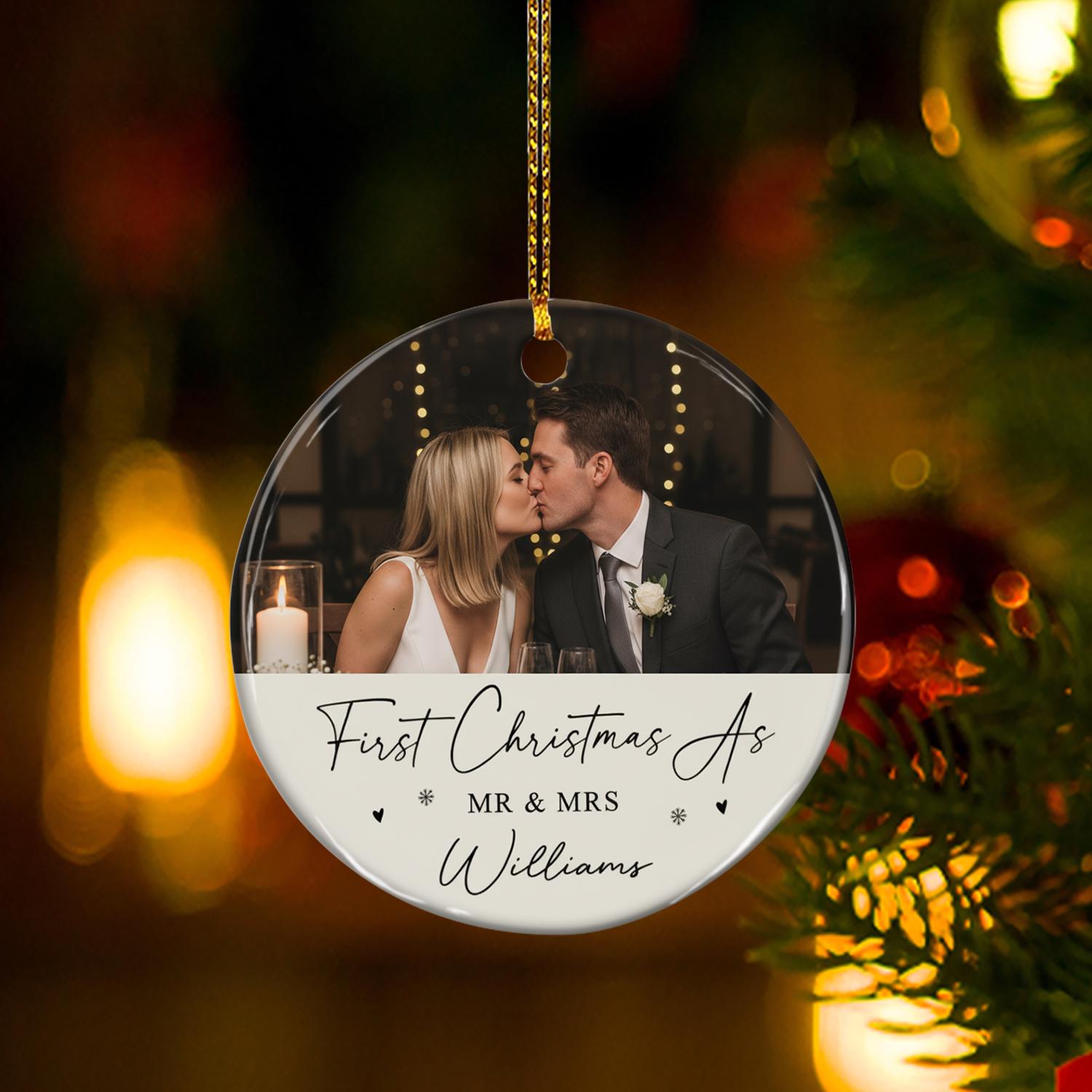 First Christmas As Mr and Mrs Ornament – Personalized Wedding Photo Ornament