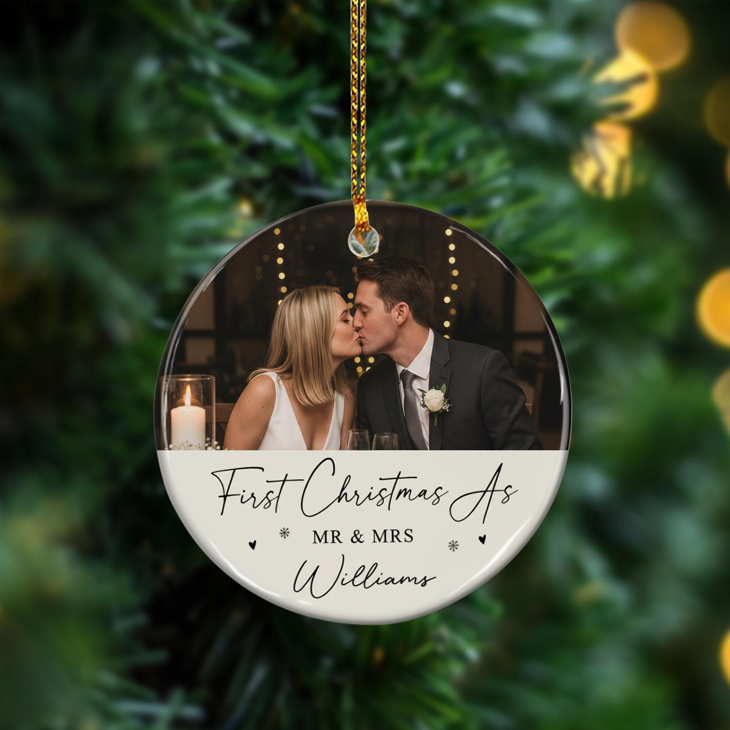 First Christmas As Mr and Mrs Ornament – Personalized Wedding Photo Ornament