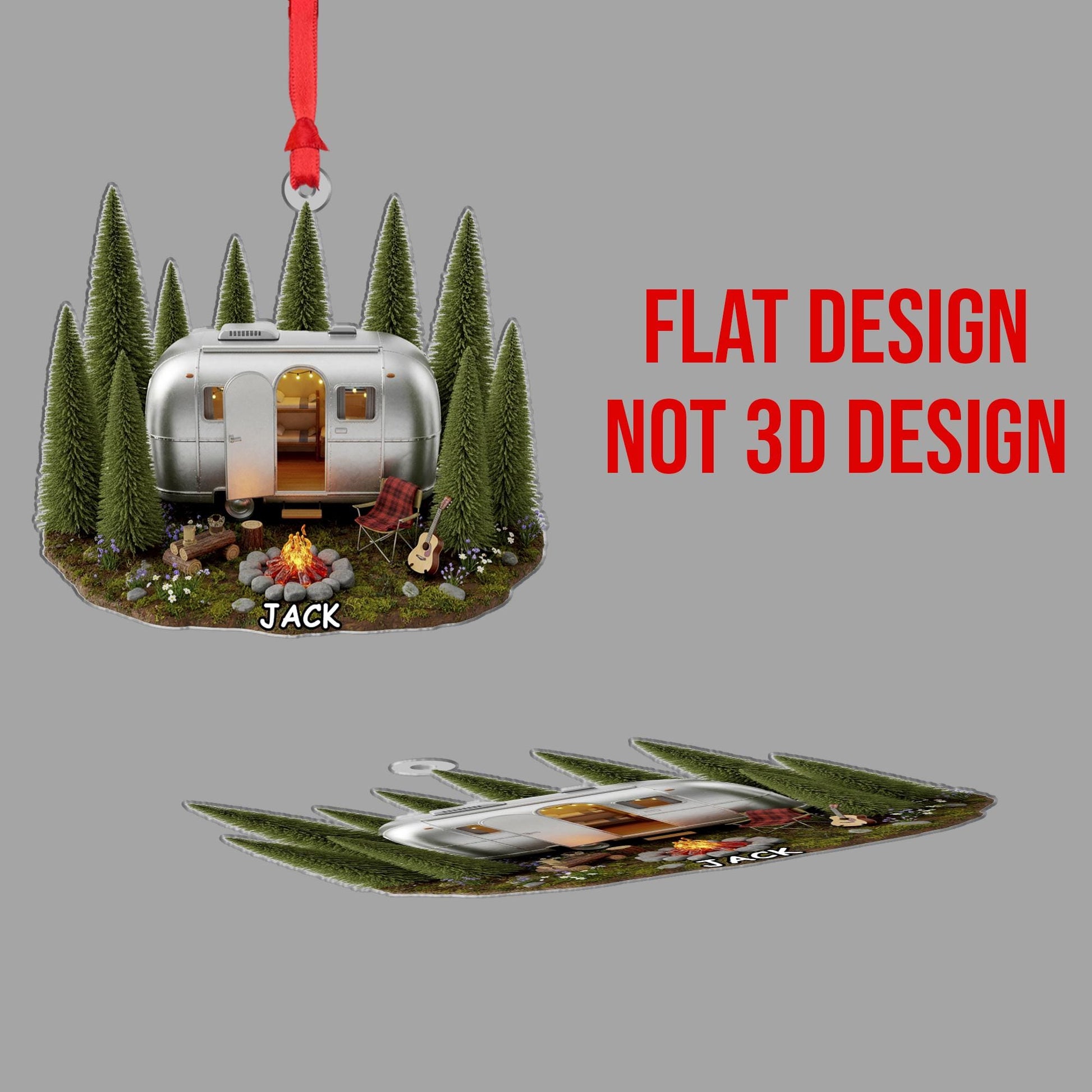 Personalized Camper & Forest Scene Ornament | Custom Name Trailer Gift for Campers and Travelers