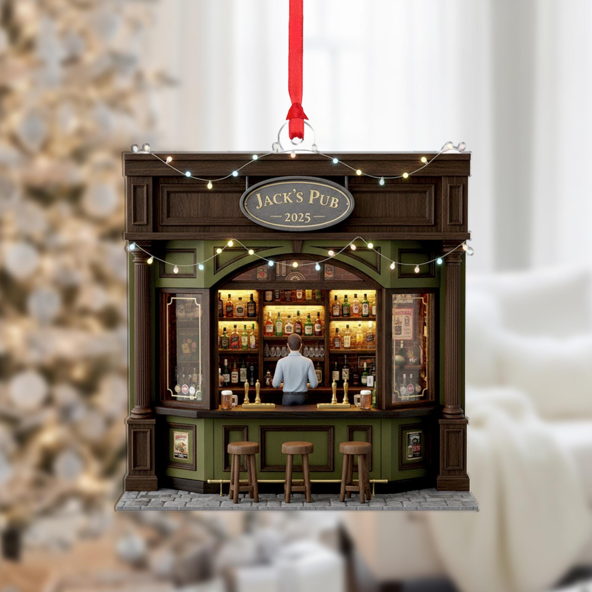 Personalized Miniature Pub Ornament | Custom Bar Scene Christmas Ornament
