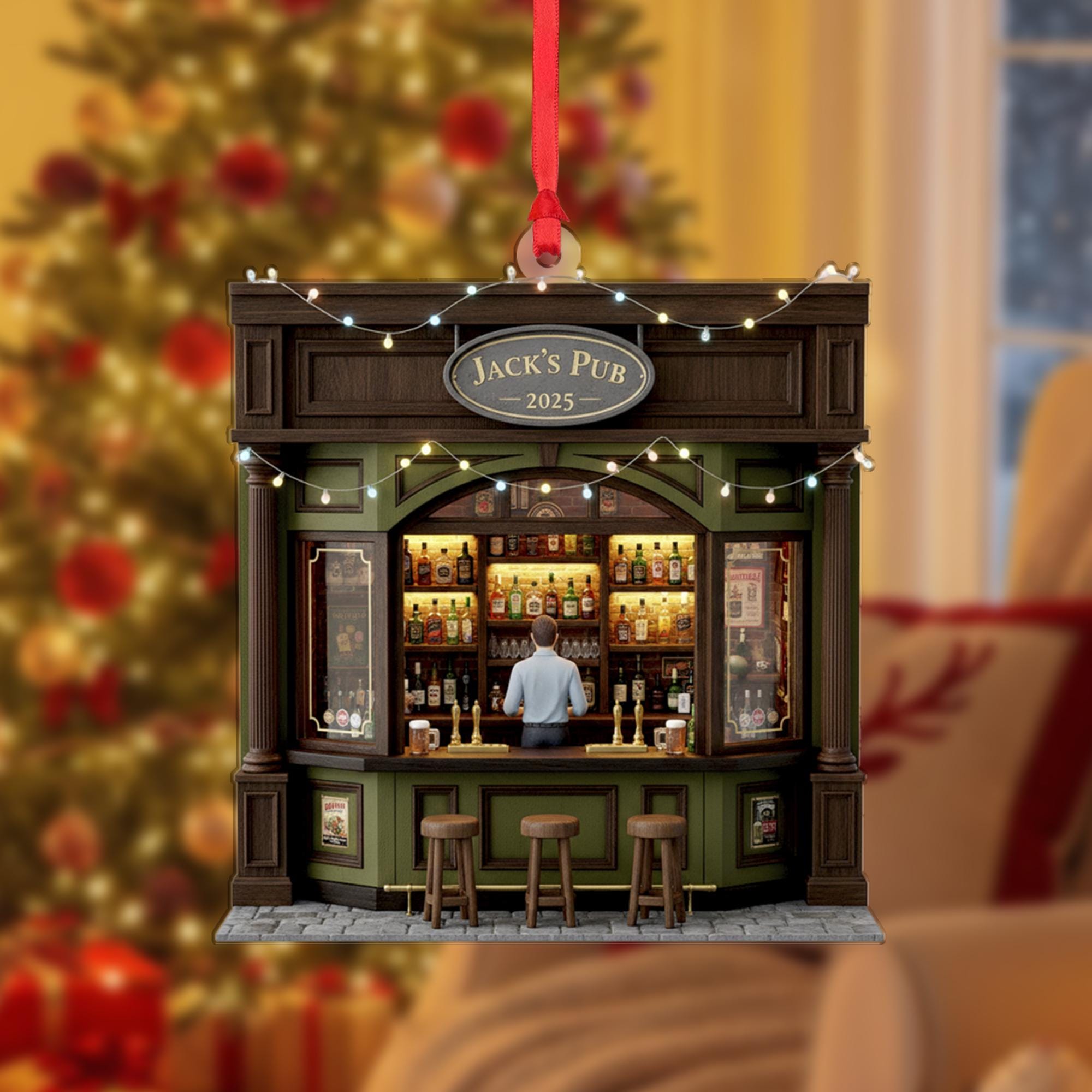 Personalized Miniature Pub Ornament | Custom Bar Scene Christmas Ornament