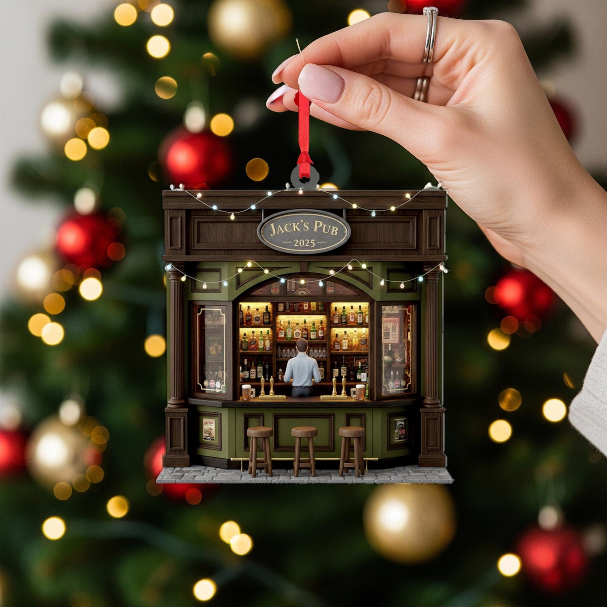 Personalized Miniature Pub Ornament | Custom Bar Scene Christmas Ornament