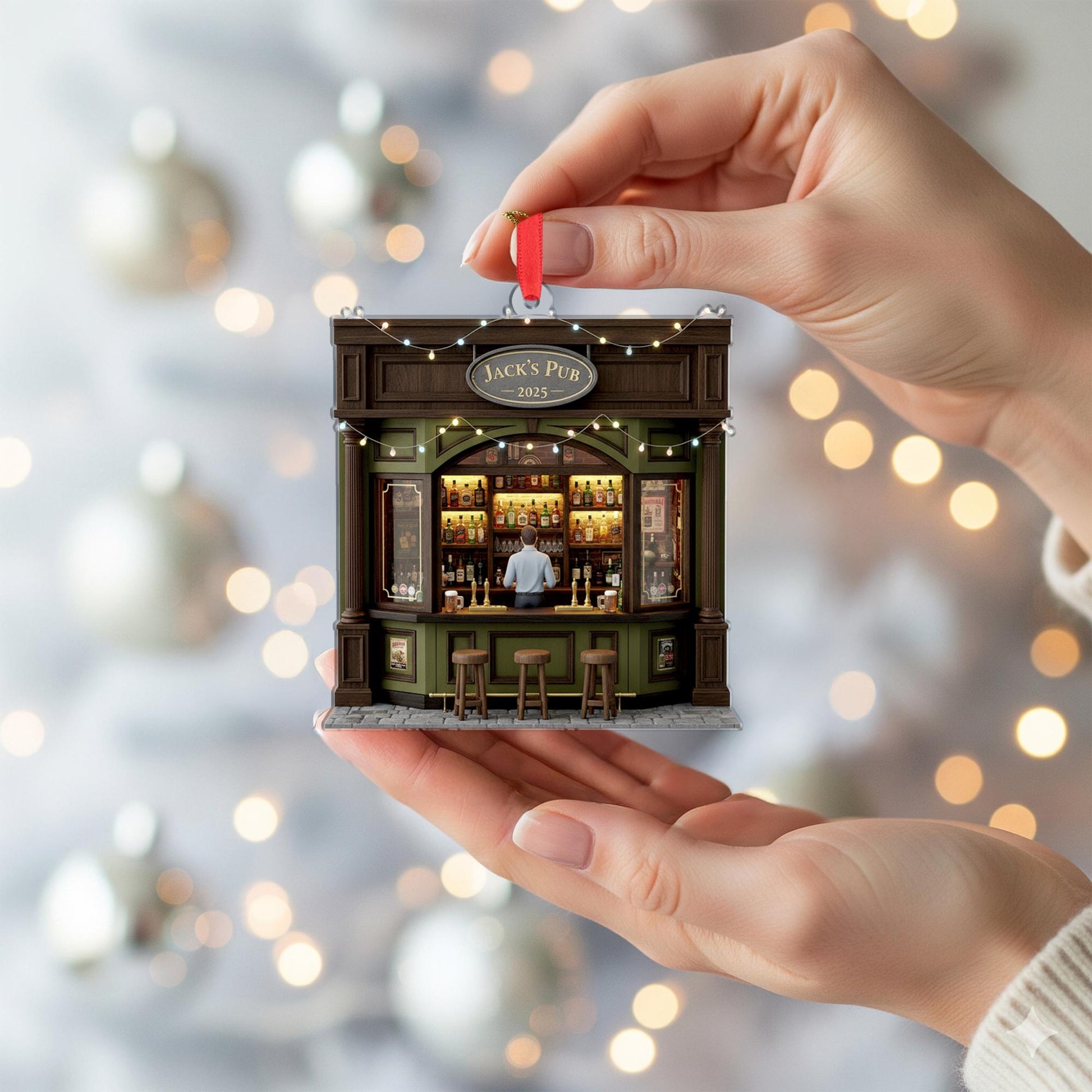 Personalized Miniature Pub Ornament | Custom Bar Scene Christmas Ornament