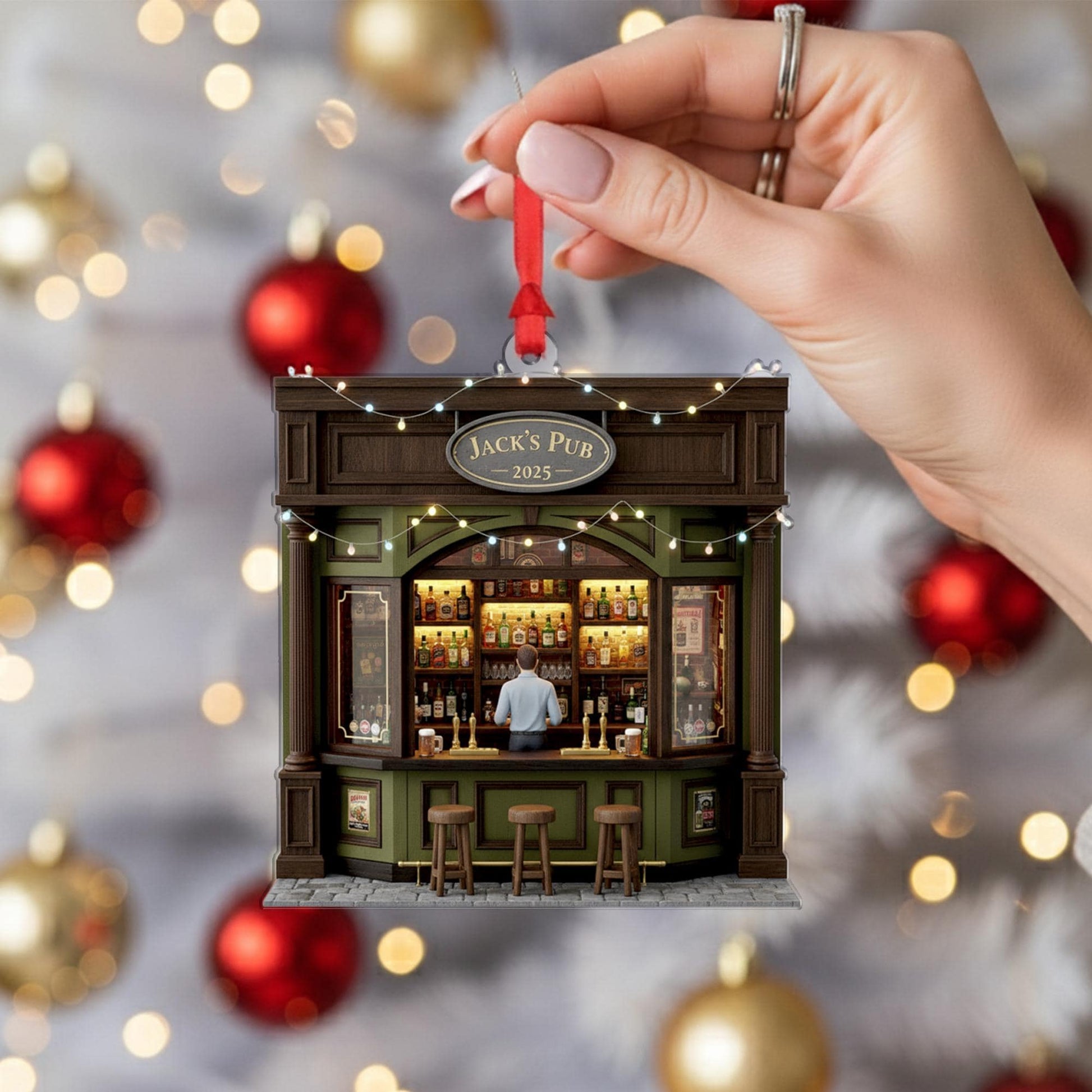 Personalized Miniature Pub Ornament | Custom Bar Scene Christmas Ornament