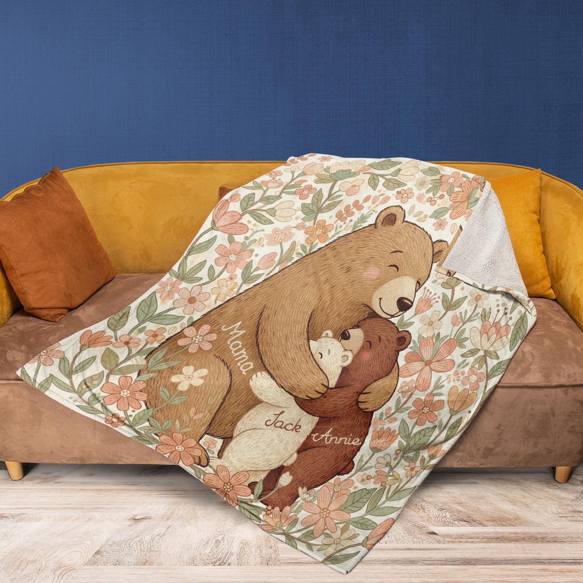 Personalized Mama & Kids Bear Fleece Blanket: Family Animal Blanket Gift