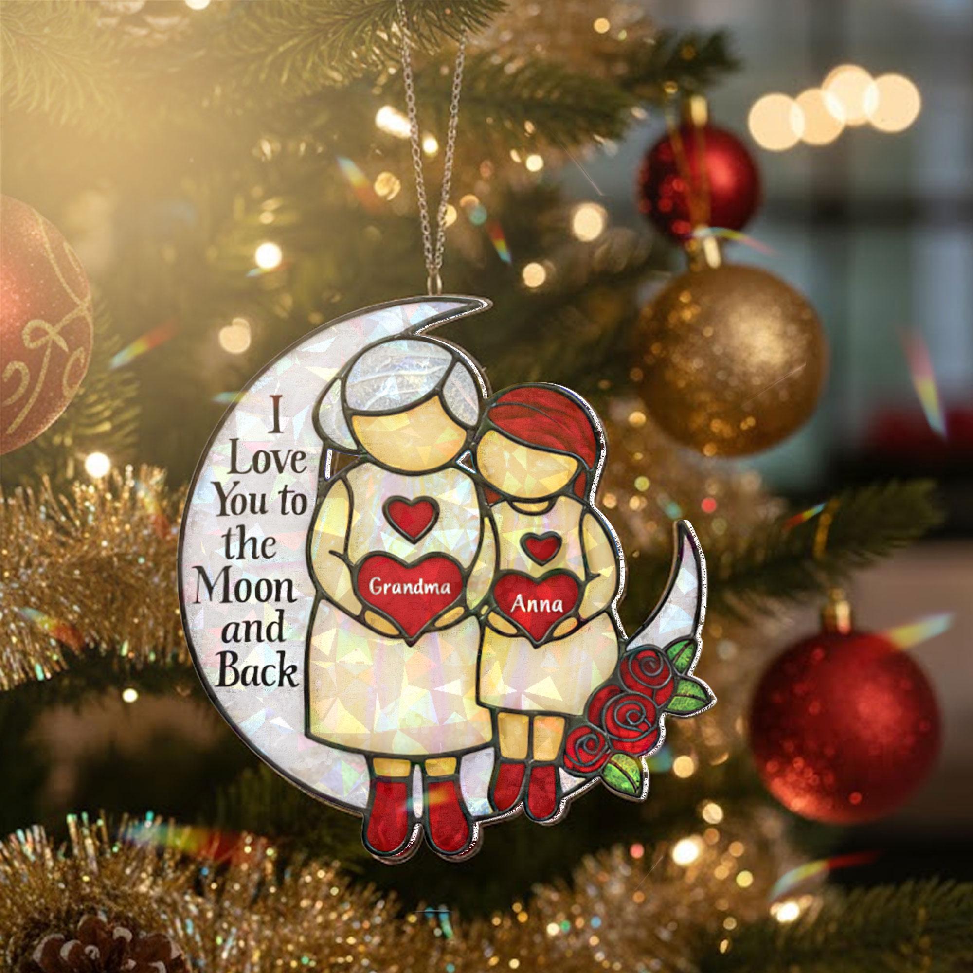 Christmas Hologram Ornament for Grandma: Personalized Crescent Moon Keepsake, Holiday Tree Decor