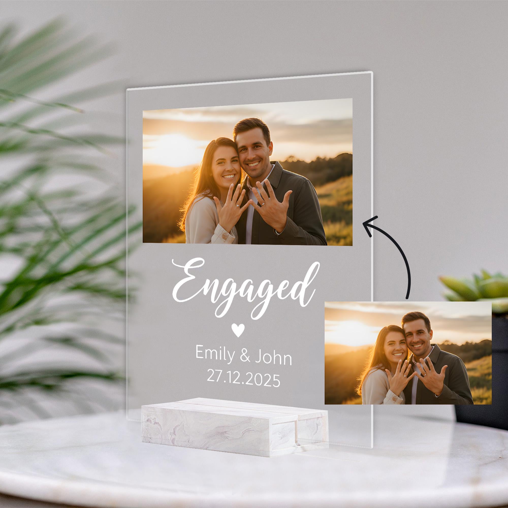 Personalized Acrylic Engagement Plaque - Custom Acrylic Photo Display