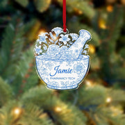 Personalized Pharmacy Tech Ornament – Custom Name Mortar Pestle Design