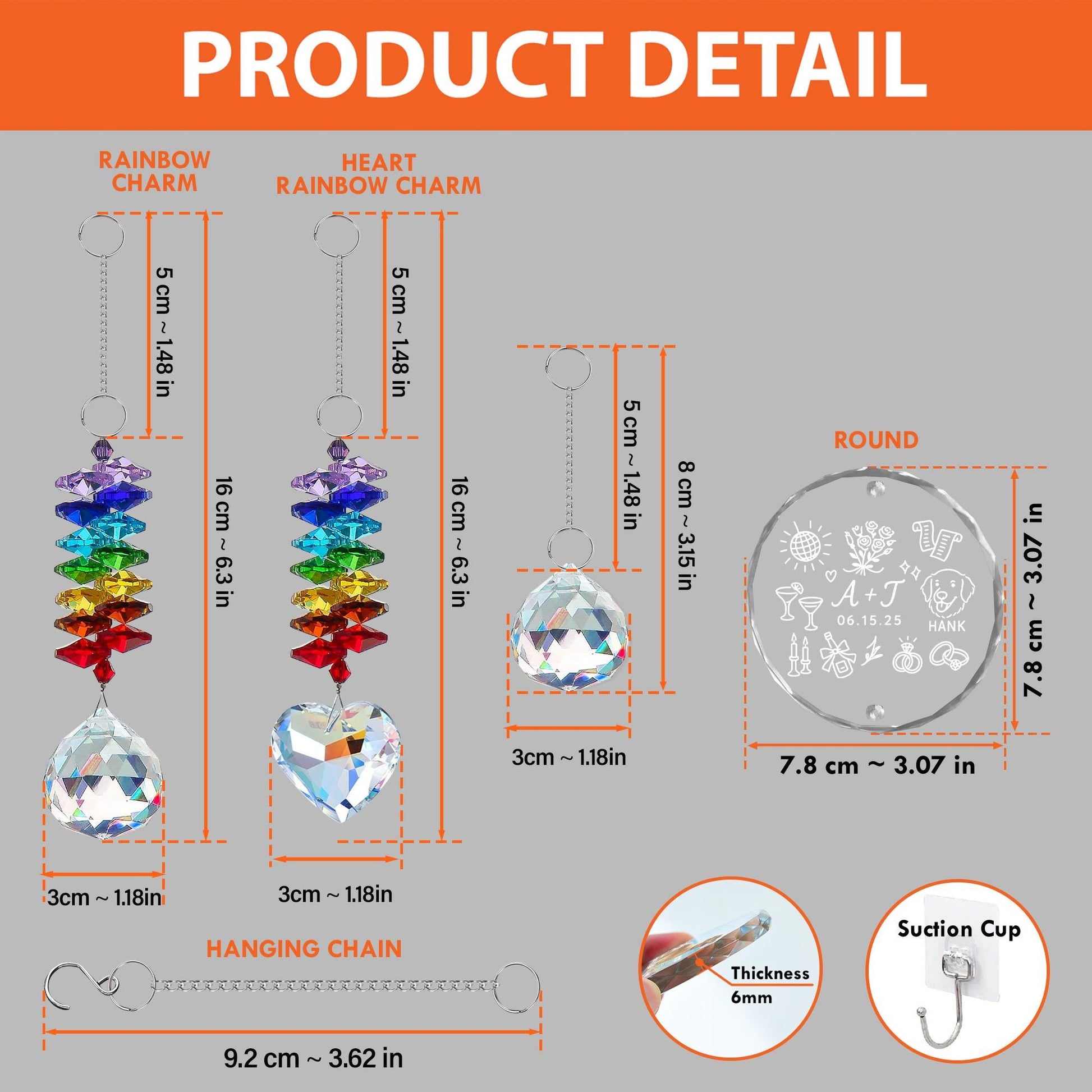 Custom Wedding Glass Ornament Crystal Rainbow Charm Keepsake