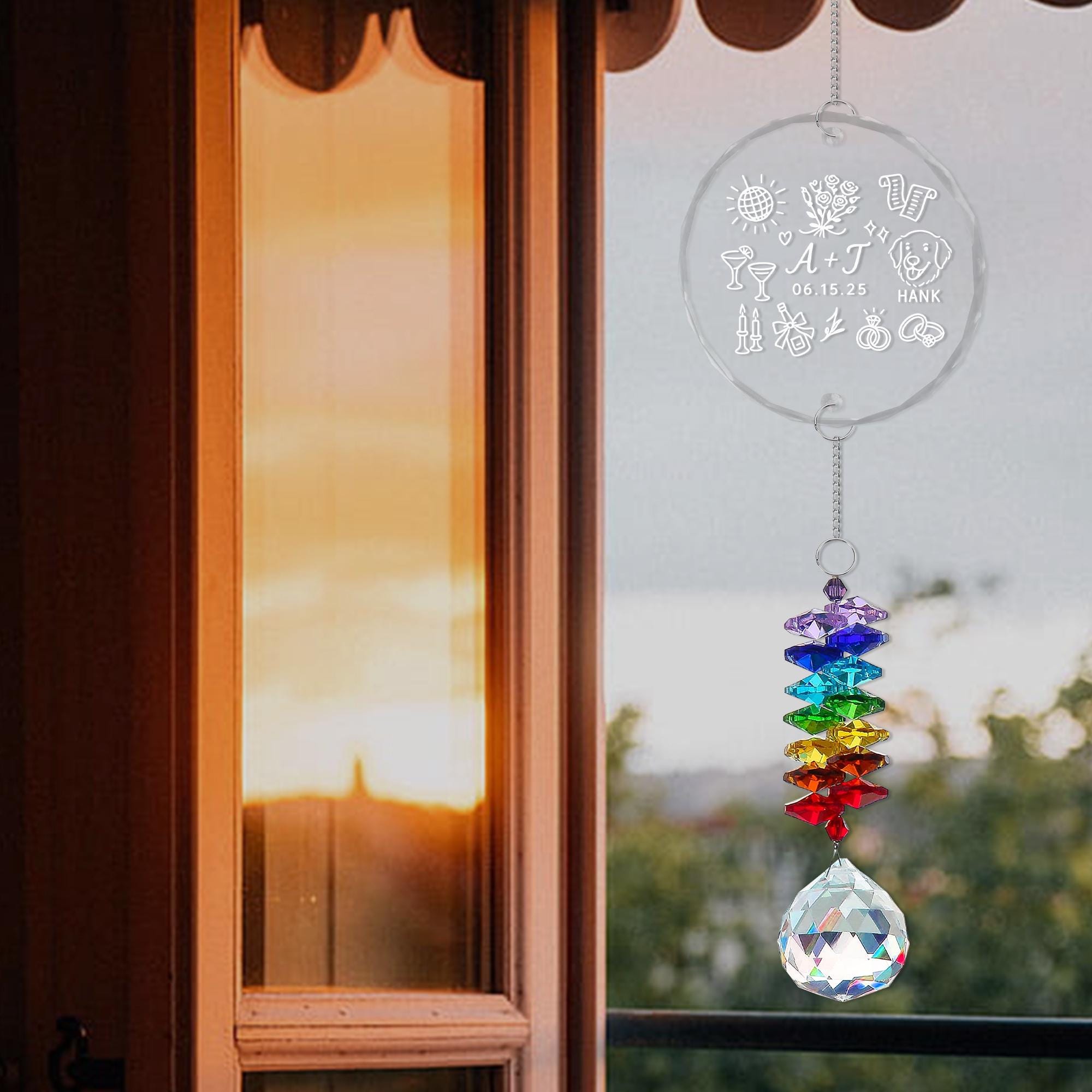 Custom Wedding Glass Ornament Crystal Rainbow Charm Keepsake