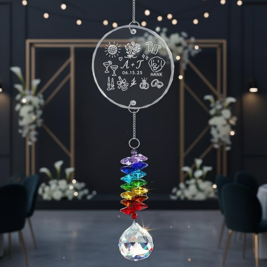 Custom Wedding Glass Ornament Crystal Rainbow Charm Keepsake