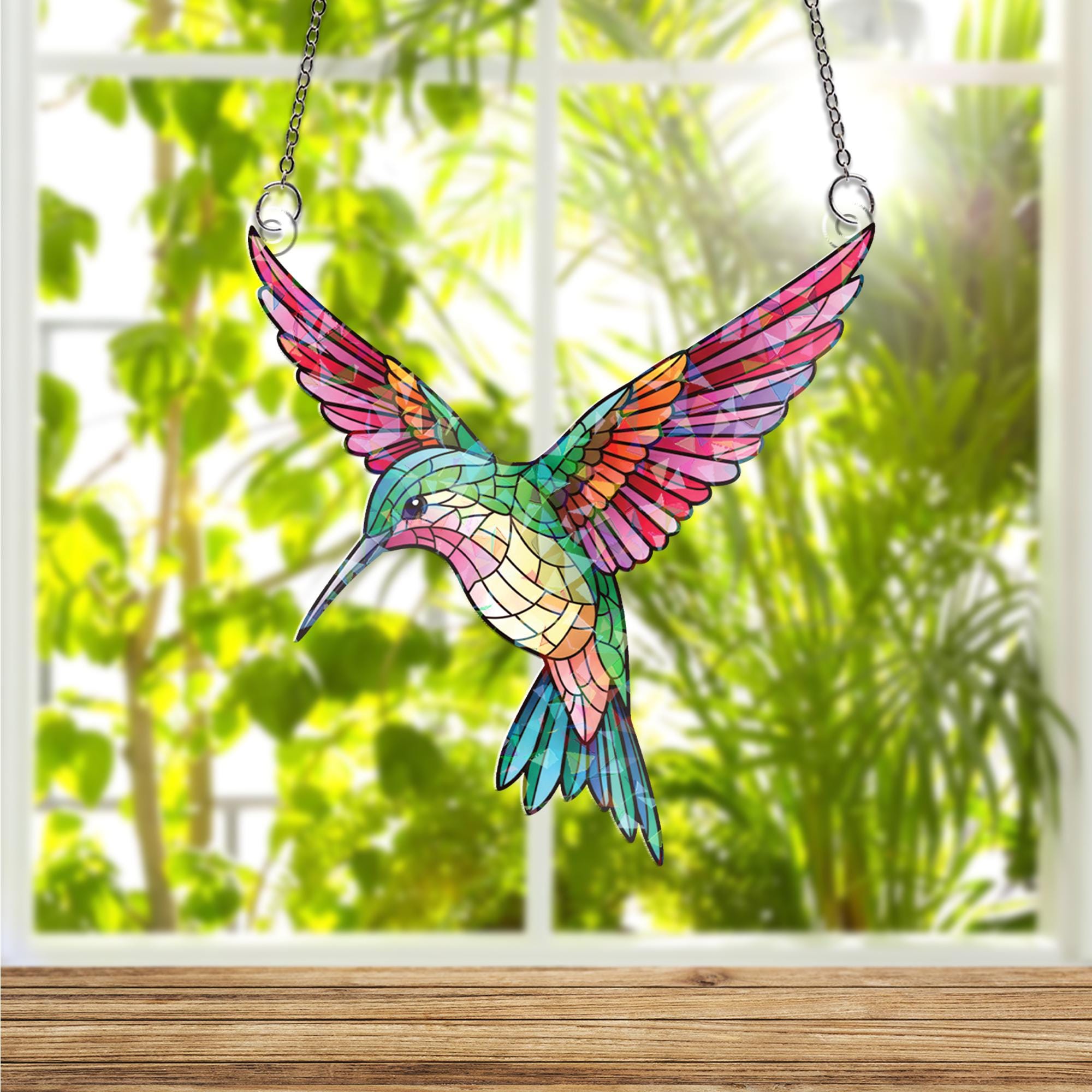Acrylic Hologram Window Hanging: Colorful Hummingbird Sun Catcher