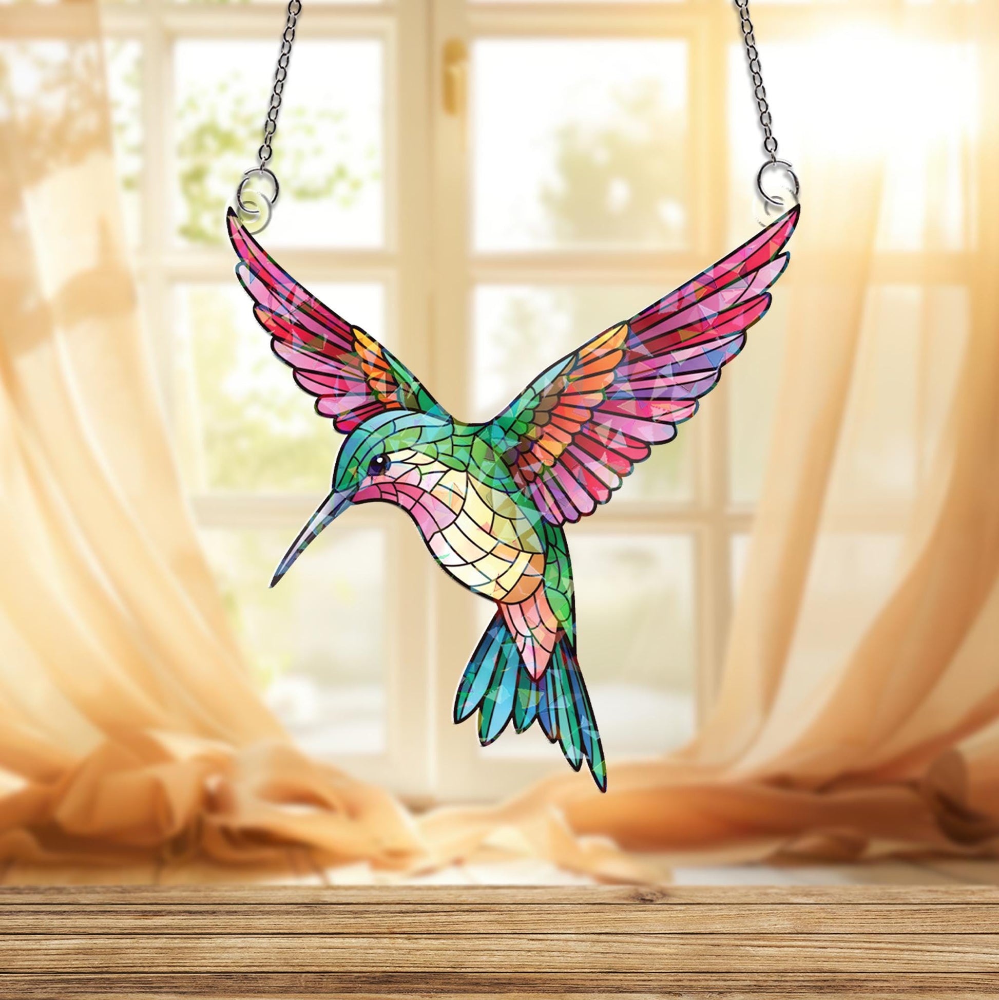 Acrylic Hologram Window Hanging: Colorful Hummingbird Sun Catcher