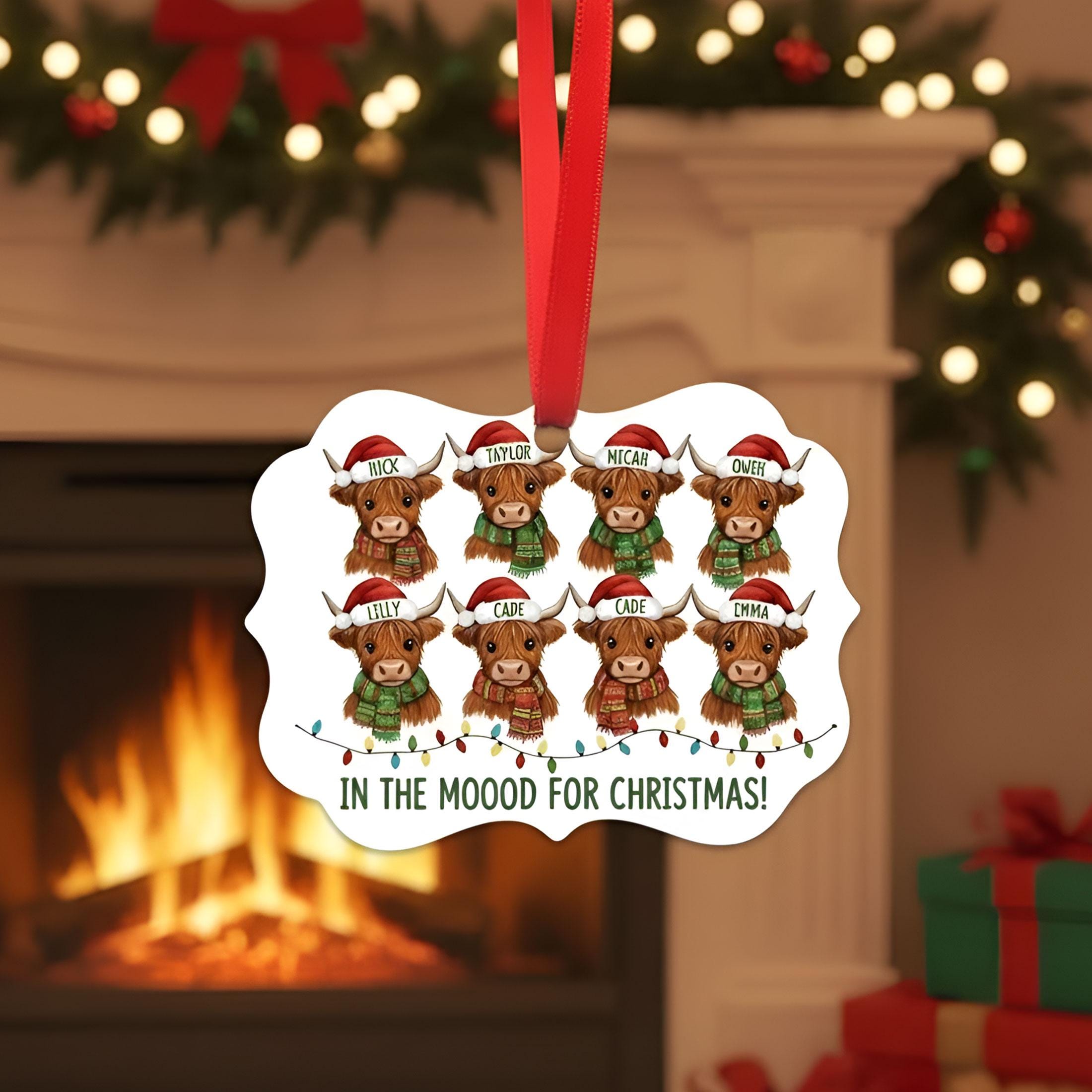 Funny Cow Christmas Ornament: In the Mooood for Christmas Personalized Highland Cattle Holiday Decor