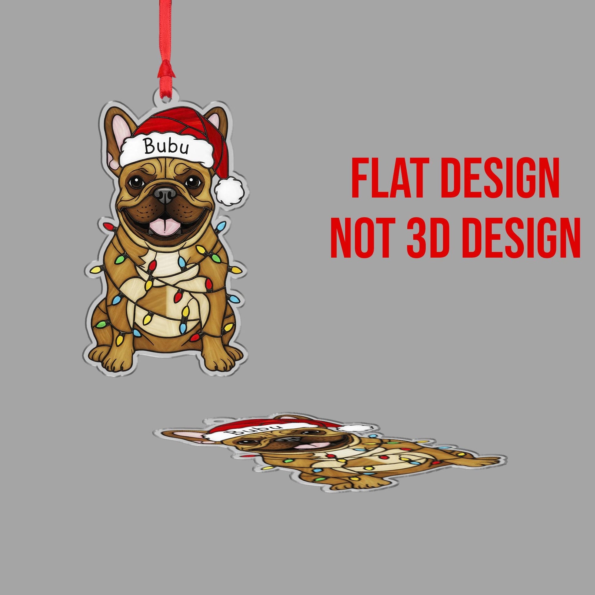 Custom Dog Christmas Ornament – Personalized French Bulldog with Santa Hat & Lights, Pet Name Decoration