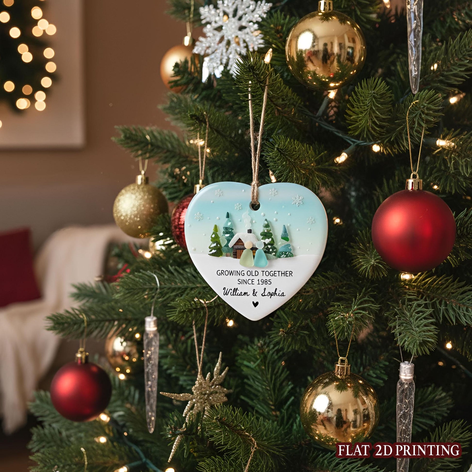 Personalized Old Couple Christmas Ornament: Winter Keepsake, Custom Anniversary