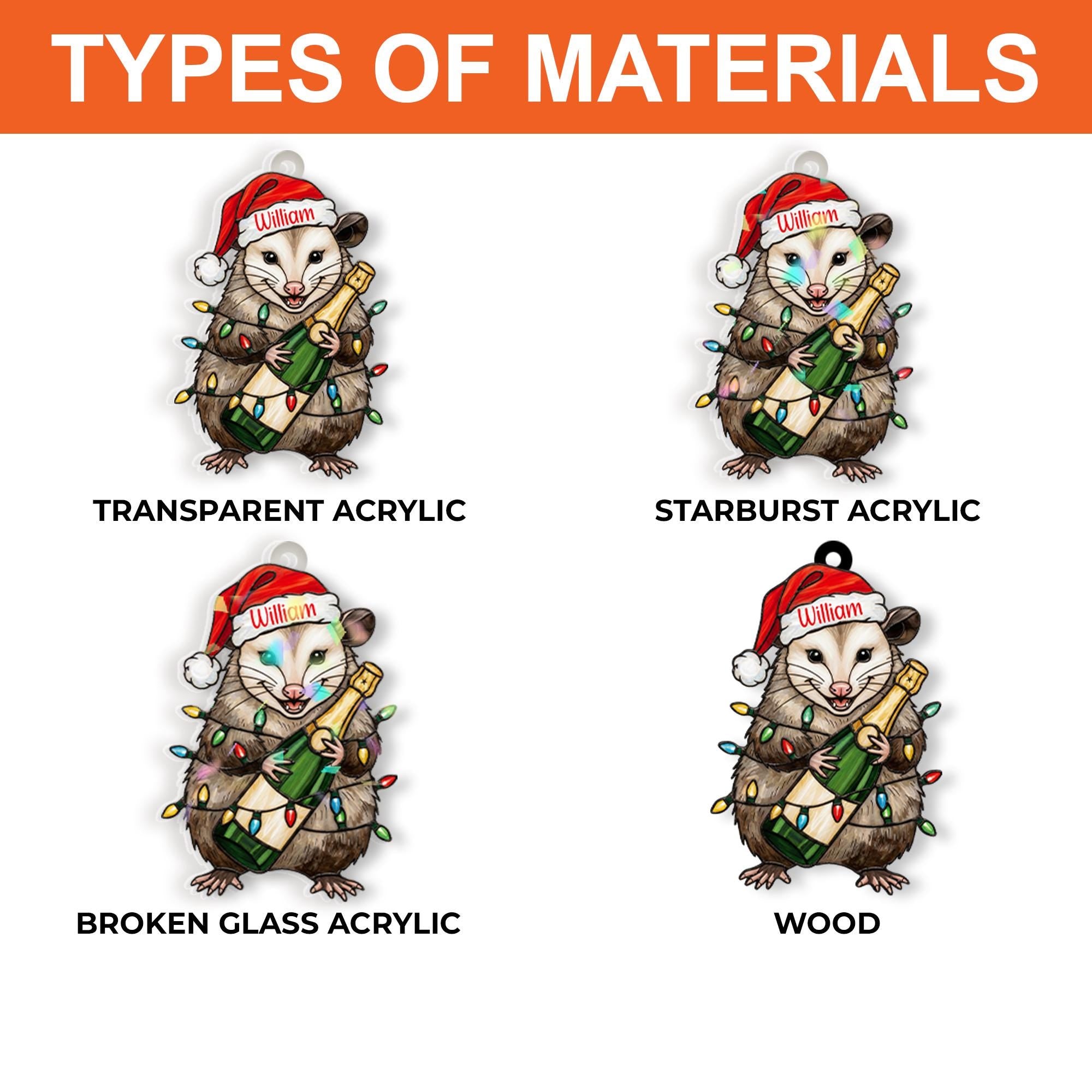 Custom Possum Christmas Earrings – Personalized Santa Hat and Champagne Bottle Jewelry, Holiday Dangle Earrings