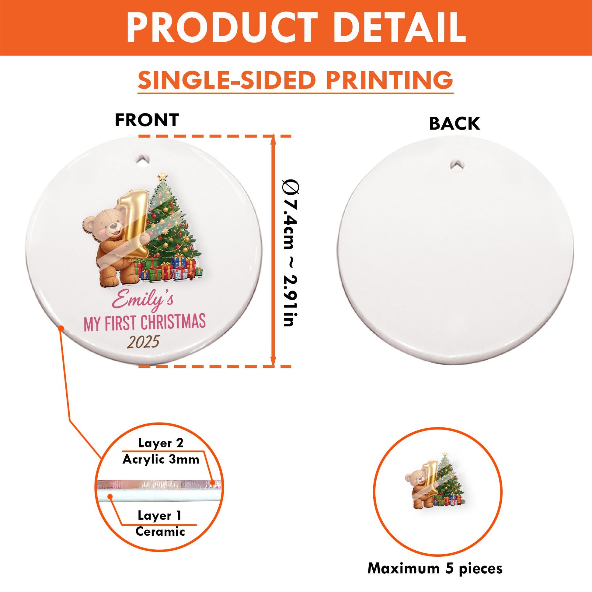 Personalized Baby's First Christmas Ornament: Acrylic Ceramic Keepsake