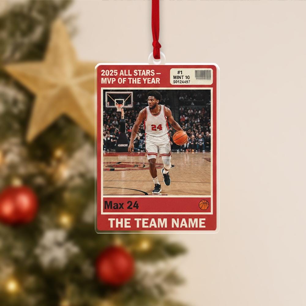 Personalized Basketball Player Card Ornament – Custom Sports Trading Card Christmas Gift for Athletes image 1