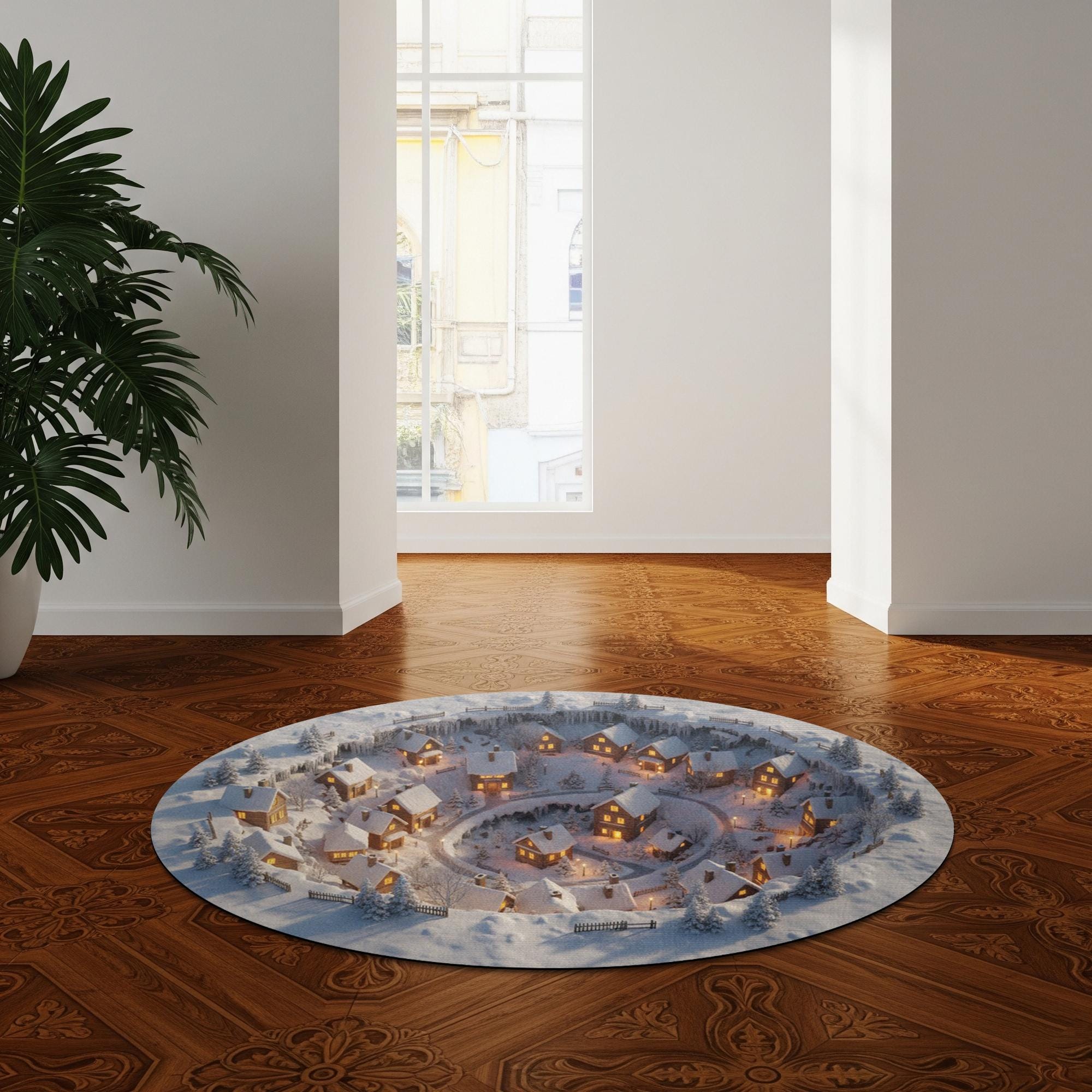 Winter Village Doormat: Custom Shape Mat, Snowy House Print, Night Scene Entry Rug image 2