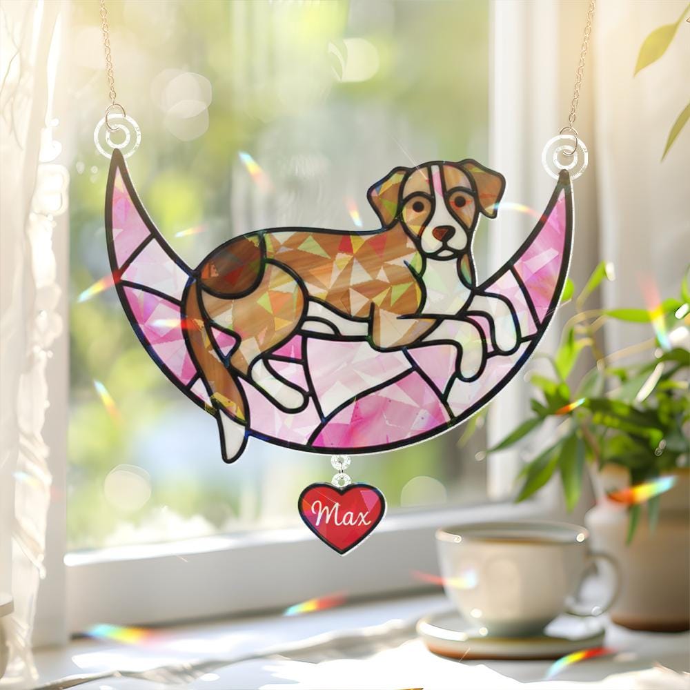 Personalized Dog Memorial Window Hanging – Pet Loss Gift with Crescent Moon Design image 4