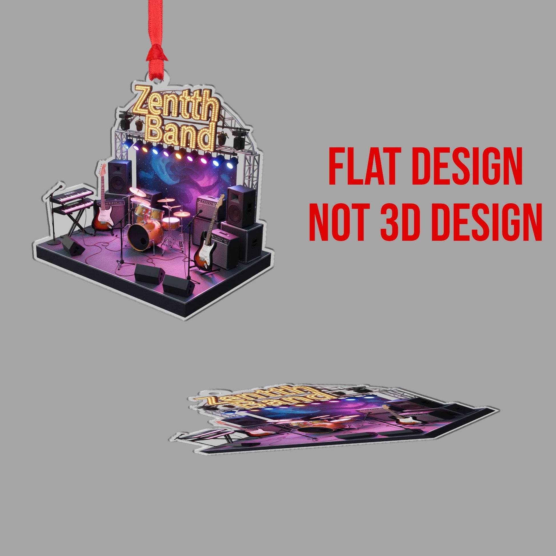 Acrylic Ornament – Miniature Concert Stage with Instruments and Cosmic Backdrop, Music Band Ornament image 2