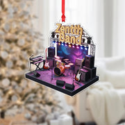 Acrylic Ornament – Miniature Concert Stage with Instruments and Cosmic Backdrop, Music Band Ornament image 1