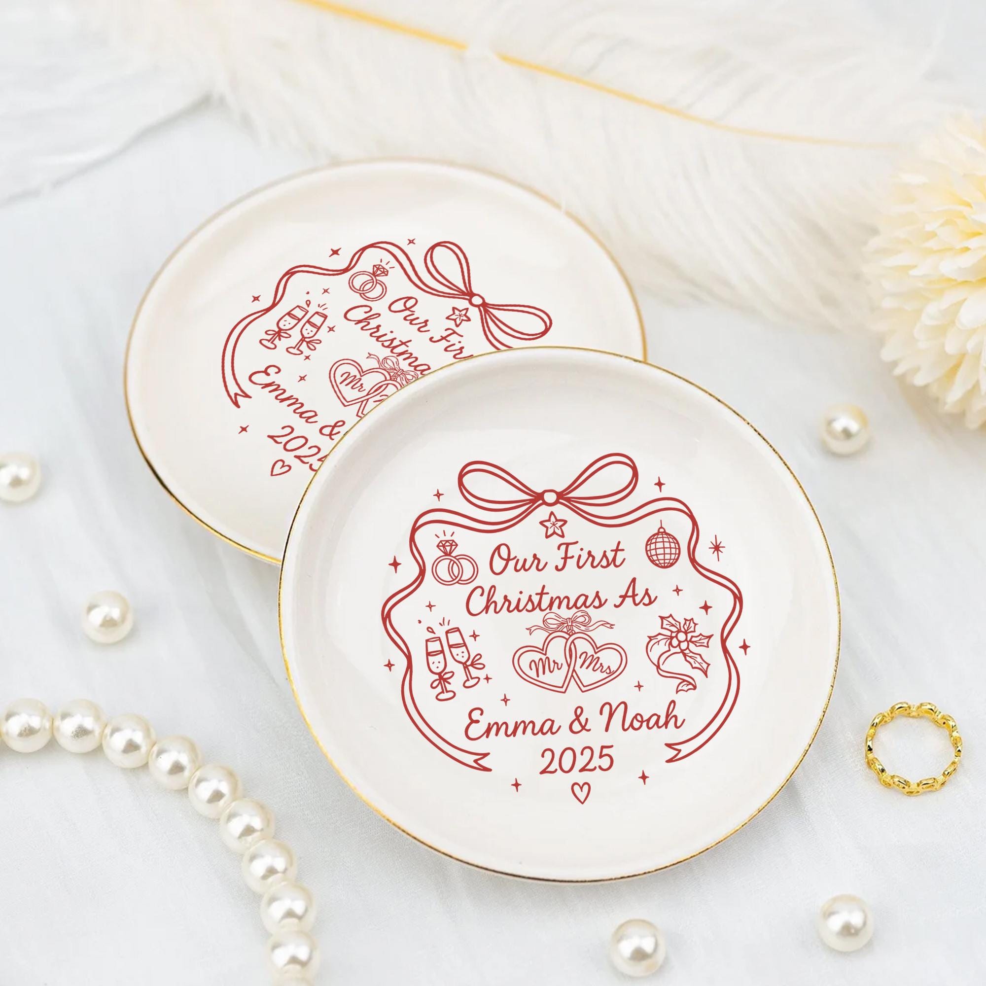Personalized First Christmas Jewelry Dish: Custom Names Keepsake