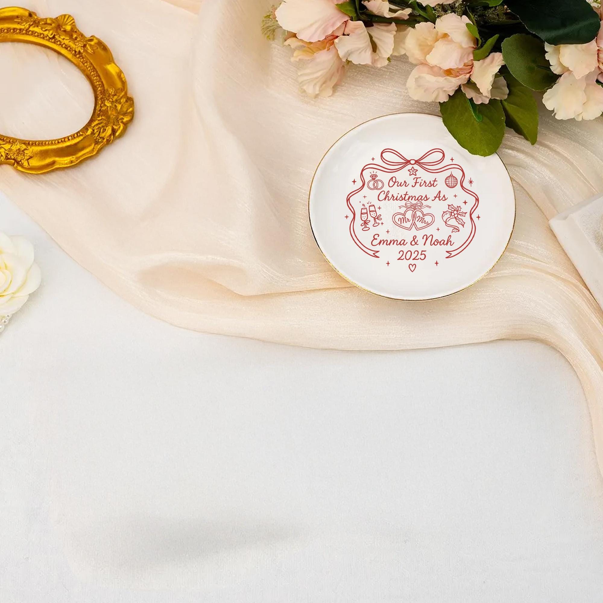 Personalized First Christmas Jewelry Dish: Custom Names Keepsake