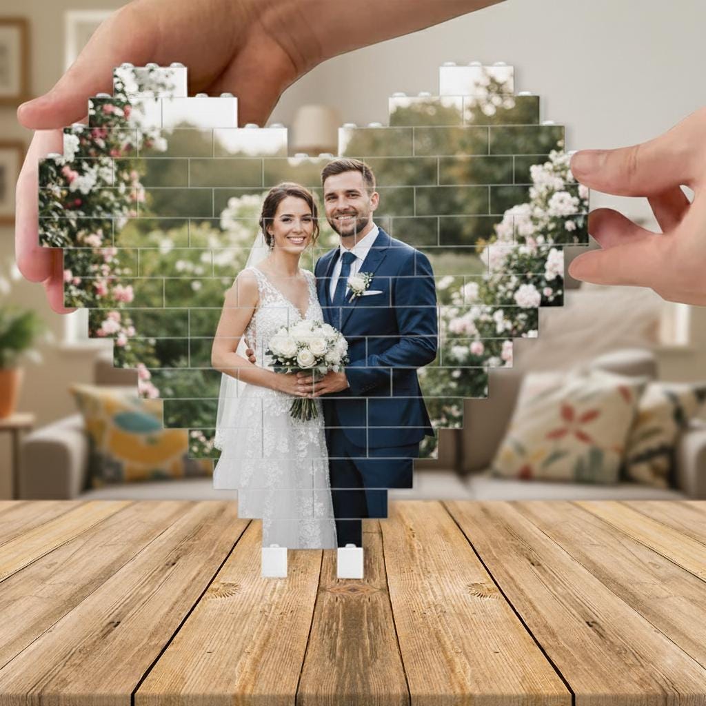 Custom Wedding Photo Heart Building Blocks Display Decoration