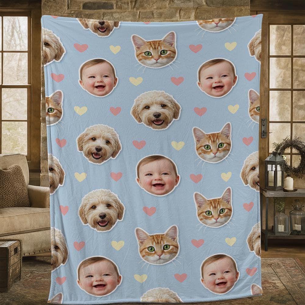 Custom Face Blanket – Personalized Pet and Family Photos Blanket