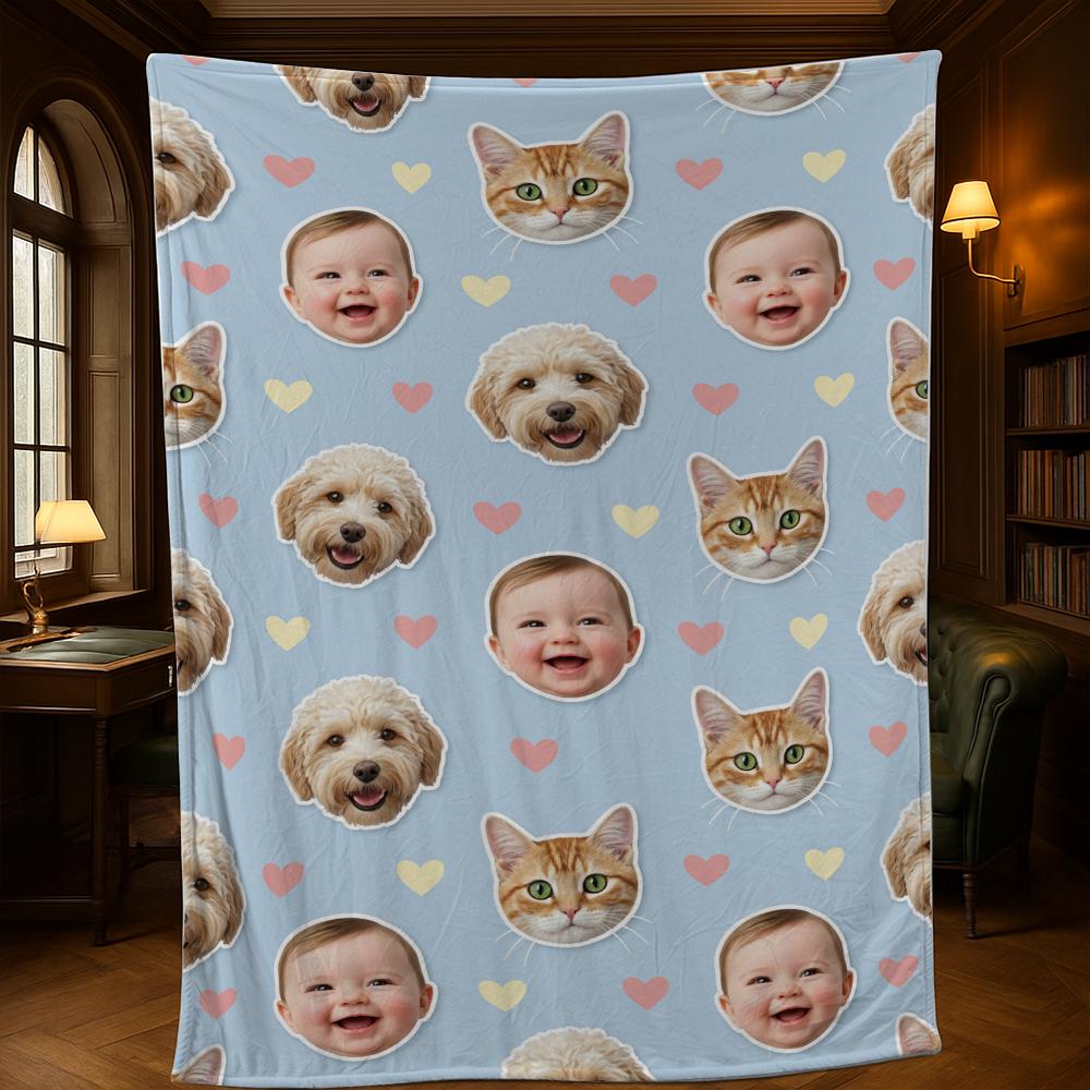 Custom Face Blanket – Personalized Pet and Family Photos Blanket