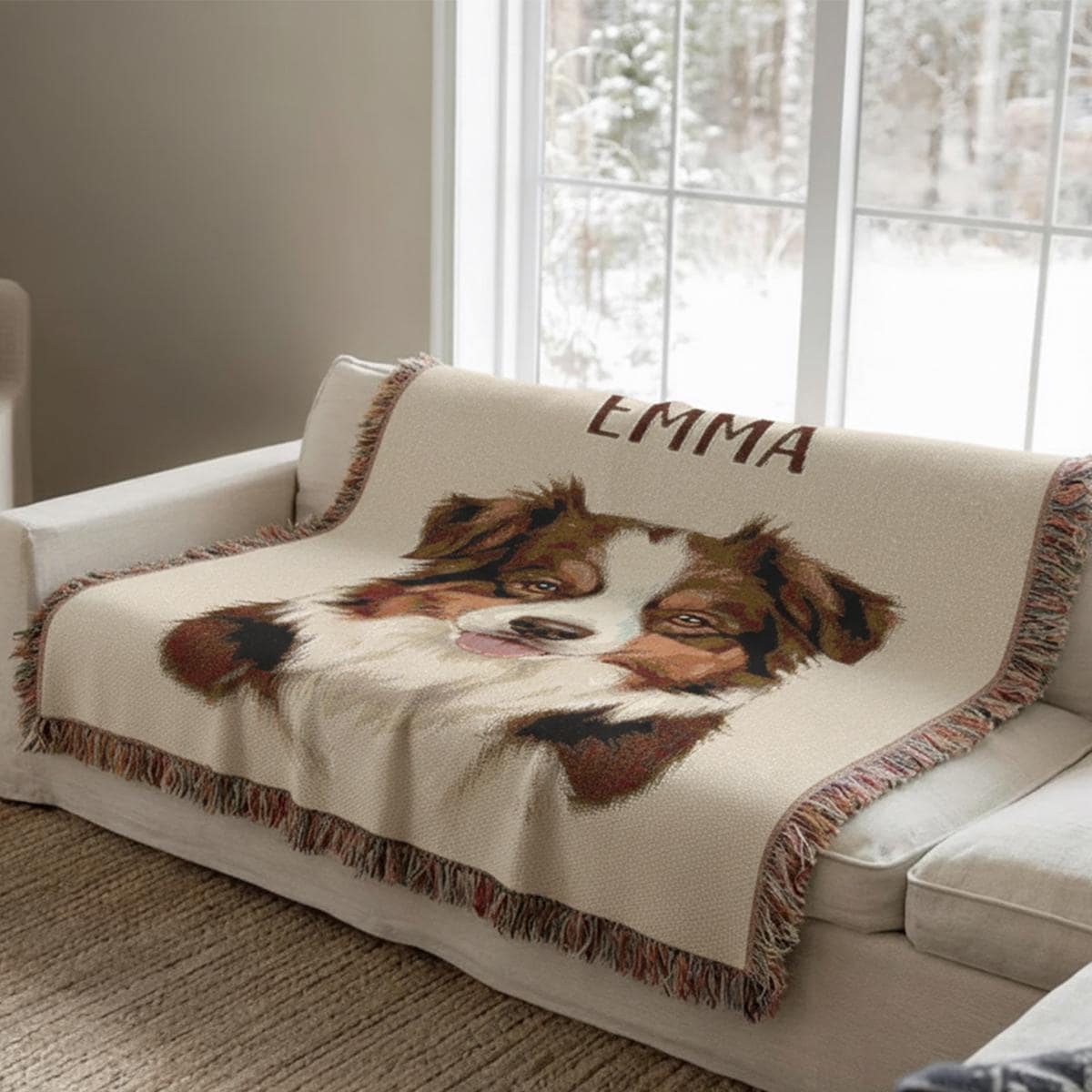 Custom Woven Pet Blanket – Personalized Dog Portrait Throw