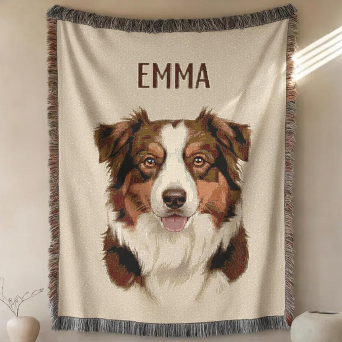 Custom Woven Pet Blanket – Personalized Dog Portrait Throw