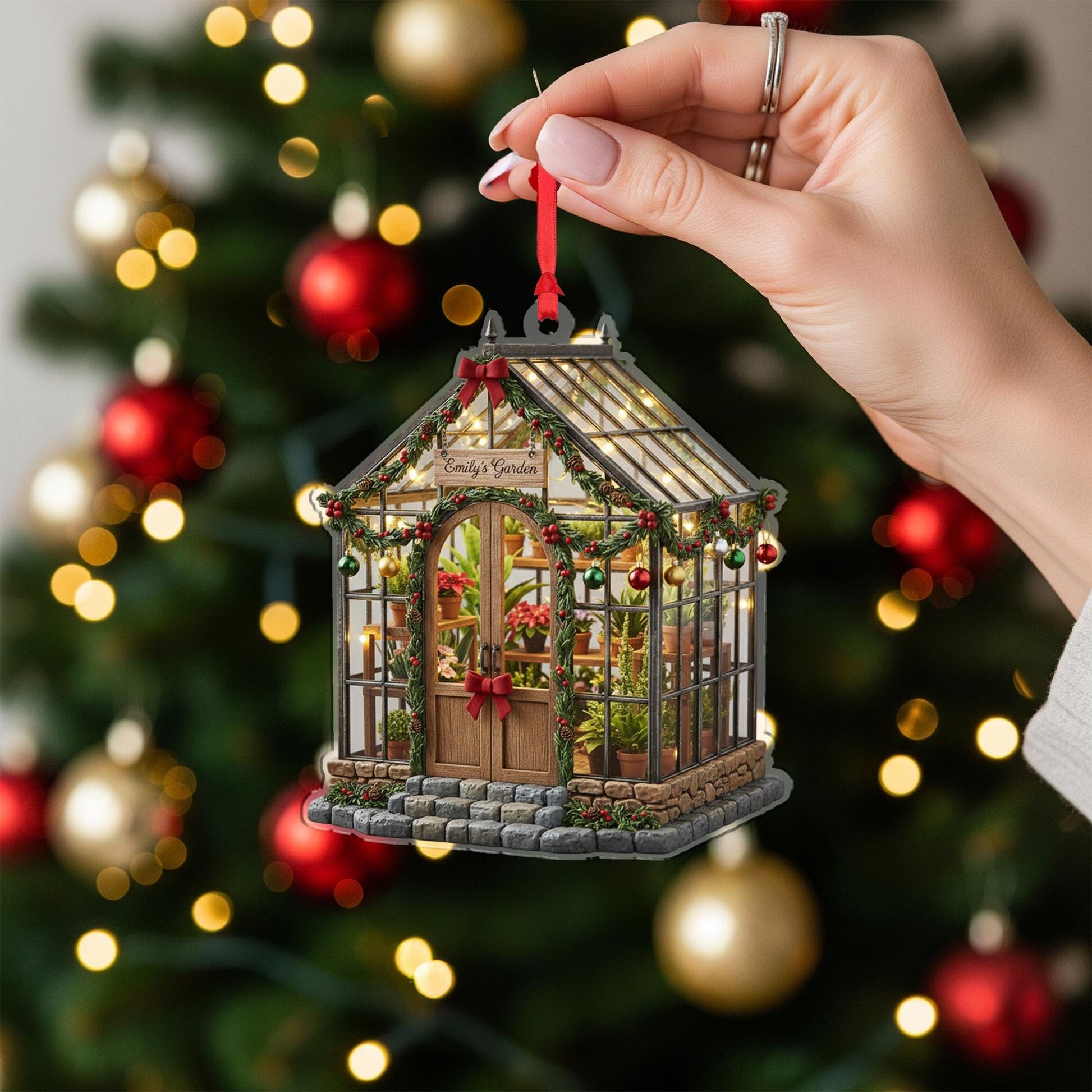 Custom Garden Greenhouse Ornament – Personalized Holiday Decor for Plant Lovers