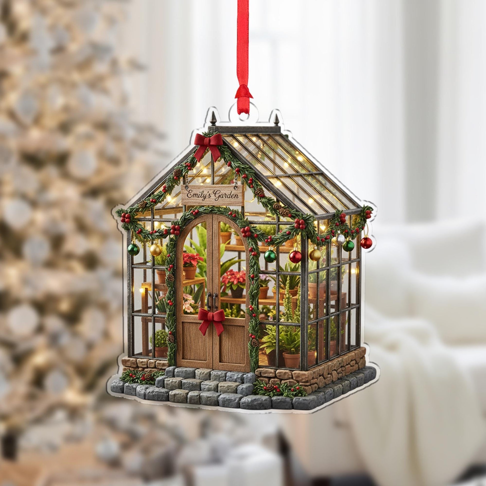 Custom Garden Greenhouse Ornament – Personalized Holiday Decor for Plant Lovers