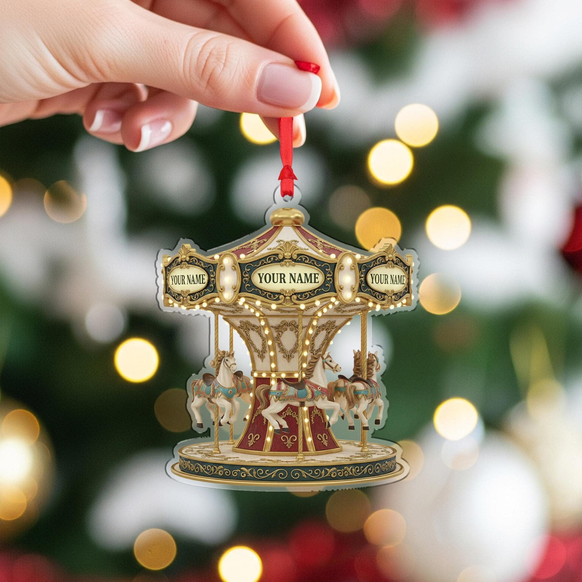 Custom Carousel Ornament – Personalized Nostalgic Holiday Decor with Horses
