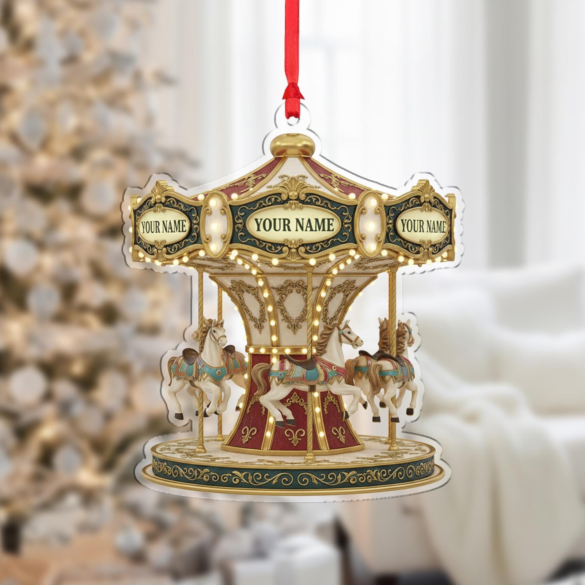 Custom Carousel Ornament – Personalized Nostalgic Holiday Decor with Horses