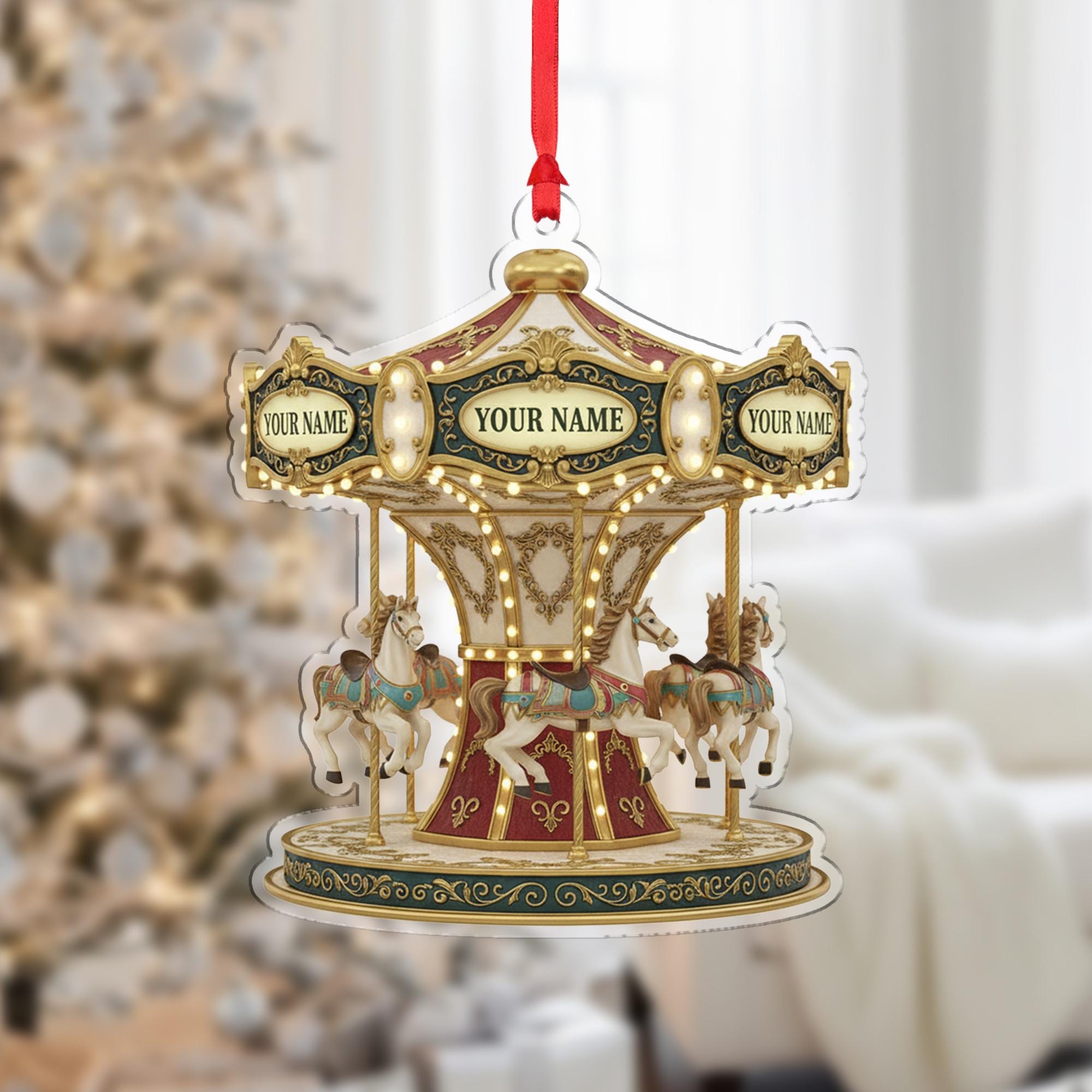 Custom Carousel Ornament – Personalized Nostalgic Holiday Decor with Horses