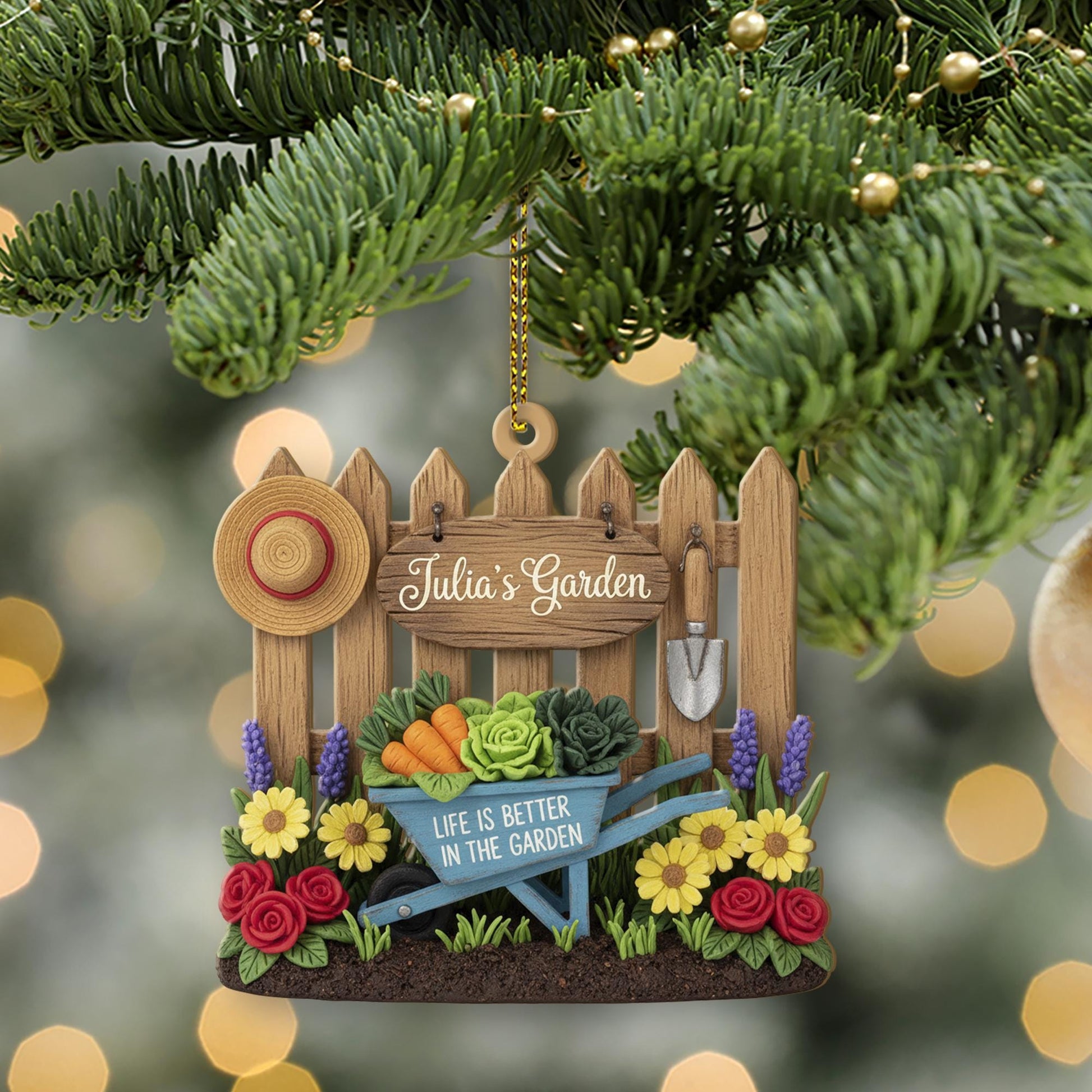 Custom Garden Ornament – Personalized Wheelbarrow Holiday Decor for Nature Lovers