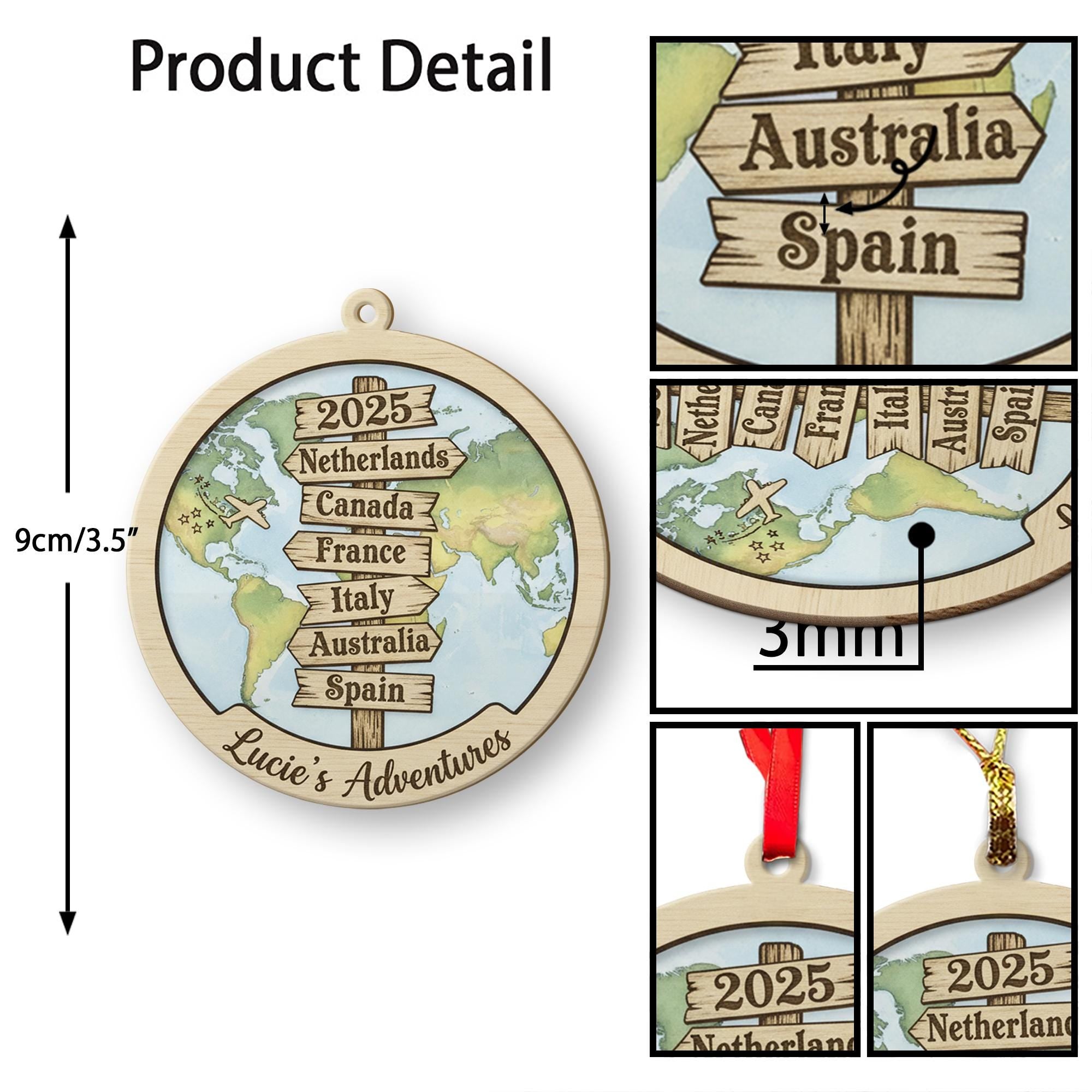 Custom Wood Travel Signpost Ornament | Personalized Map Christmas Decoration 2025