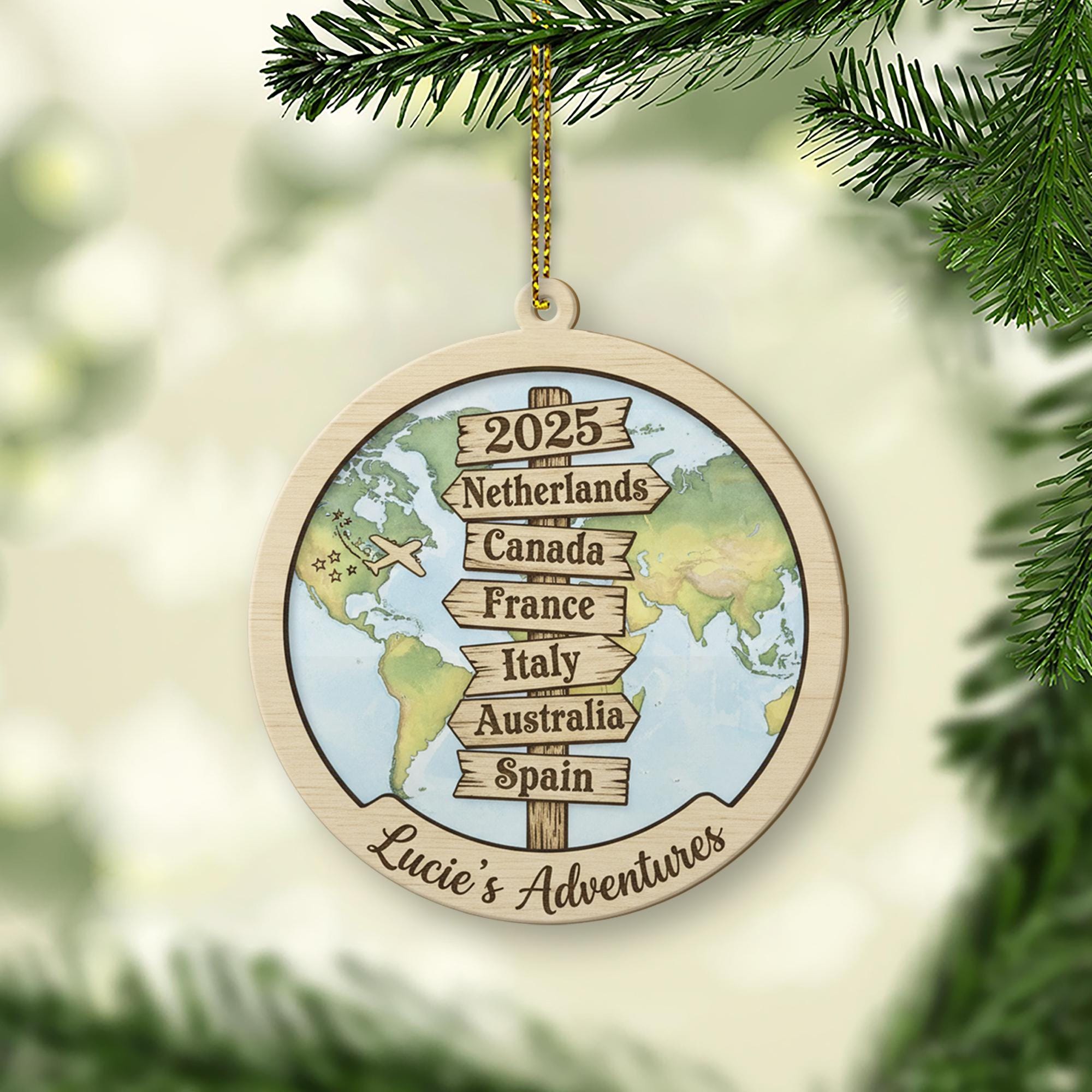 Custom Wood Travel Signpost Ornament | Personalized Map Christmas Decoration 2025