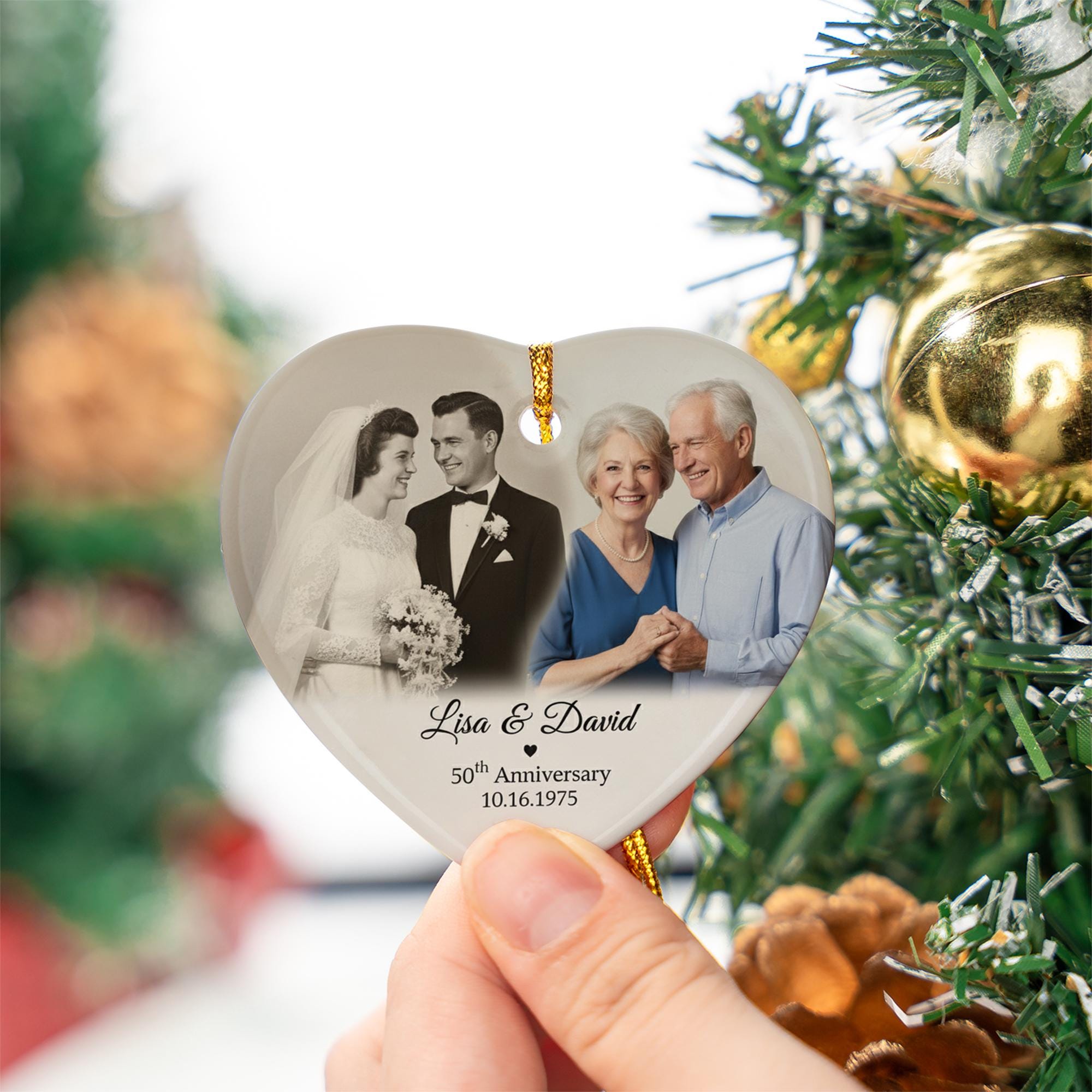 Personalized Photo Heart Ornament | Ceramic Anniversary Keepsake Decoration