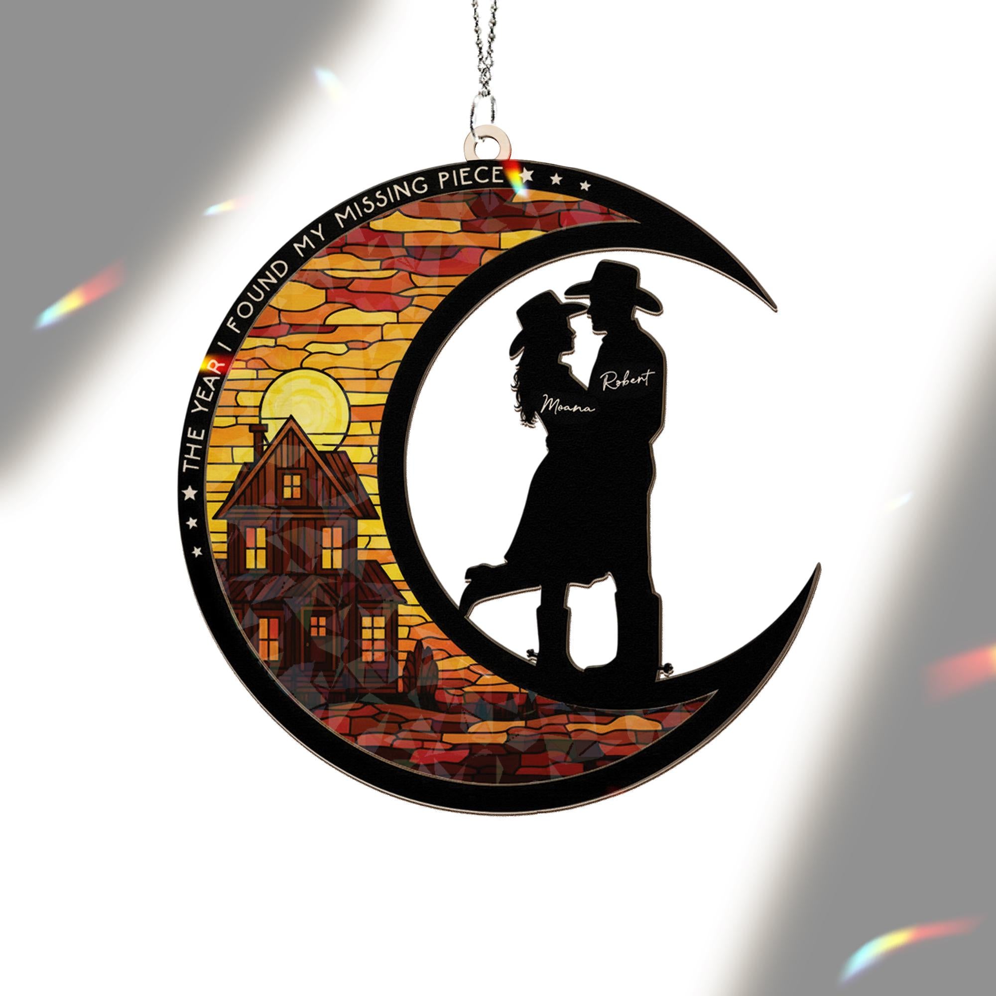 Custom Moon Silhouette Ornament — Personalized Couple Keepsake