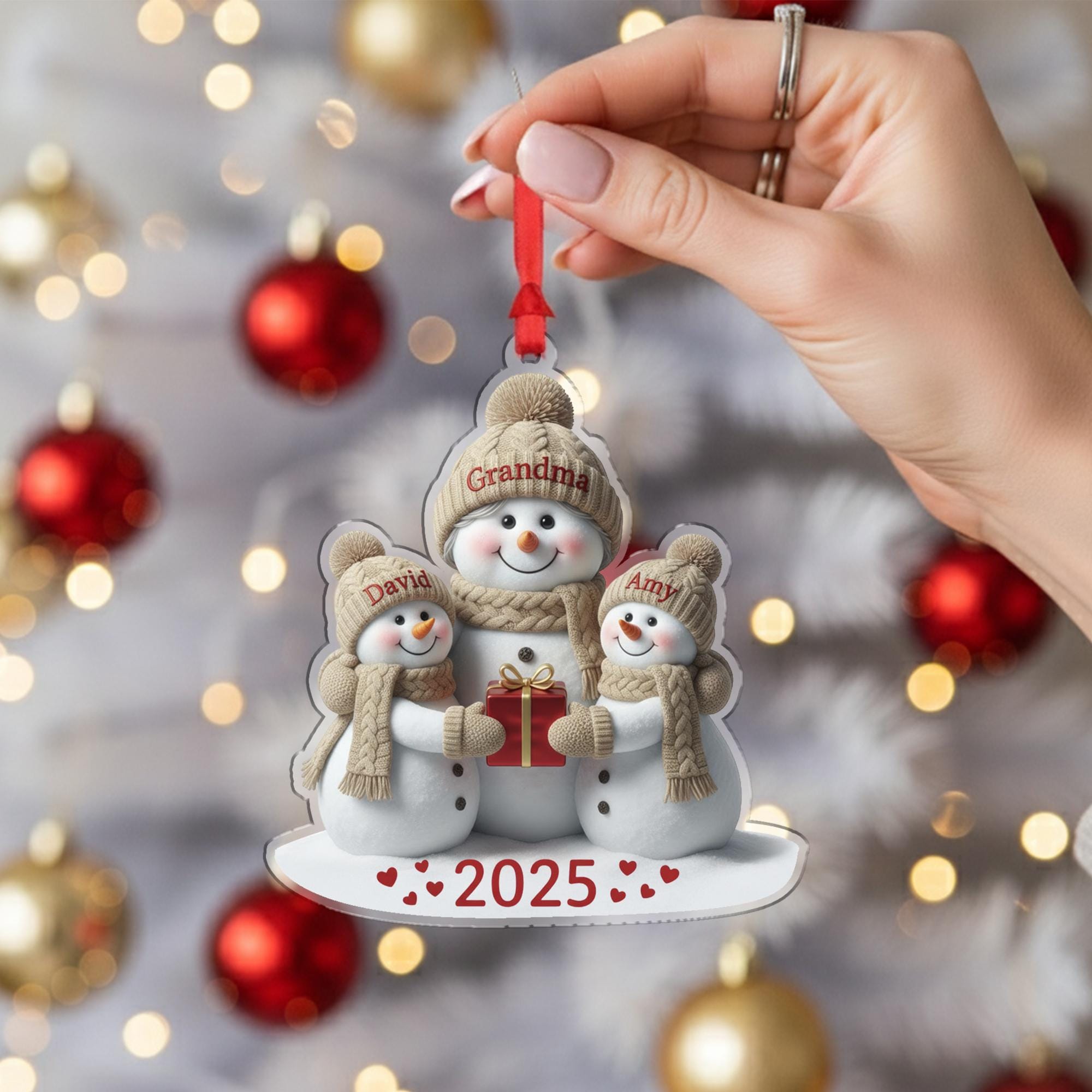 Personalized Acrylic Snowman Ornament “Grandma & Kids” – Custom Names, 2025 Edition
