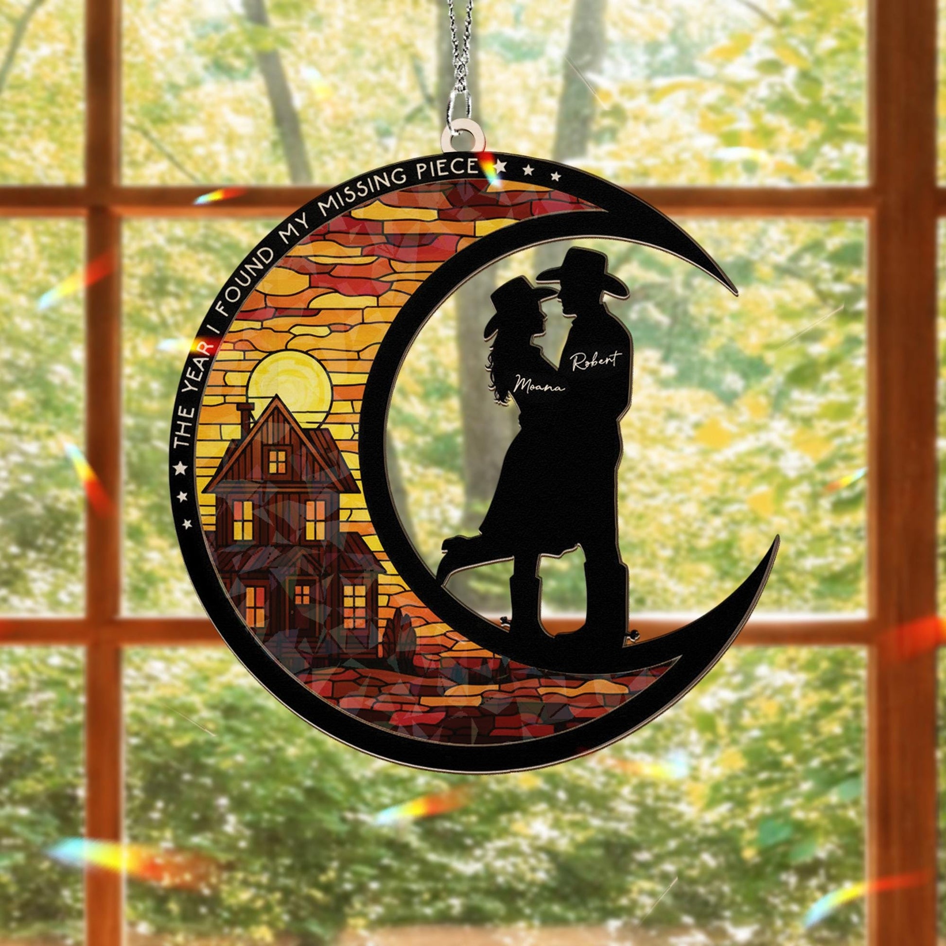 Custom Moon Silhouette Ornament — Personalized Couple Keepsake