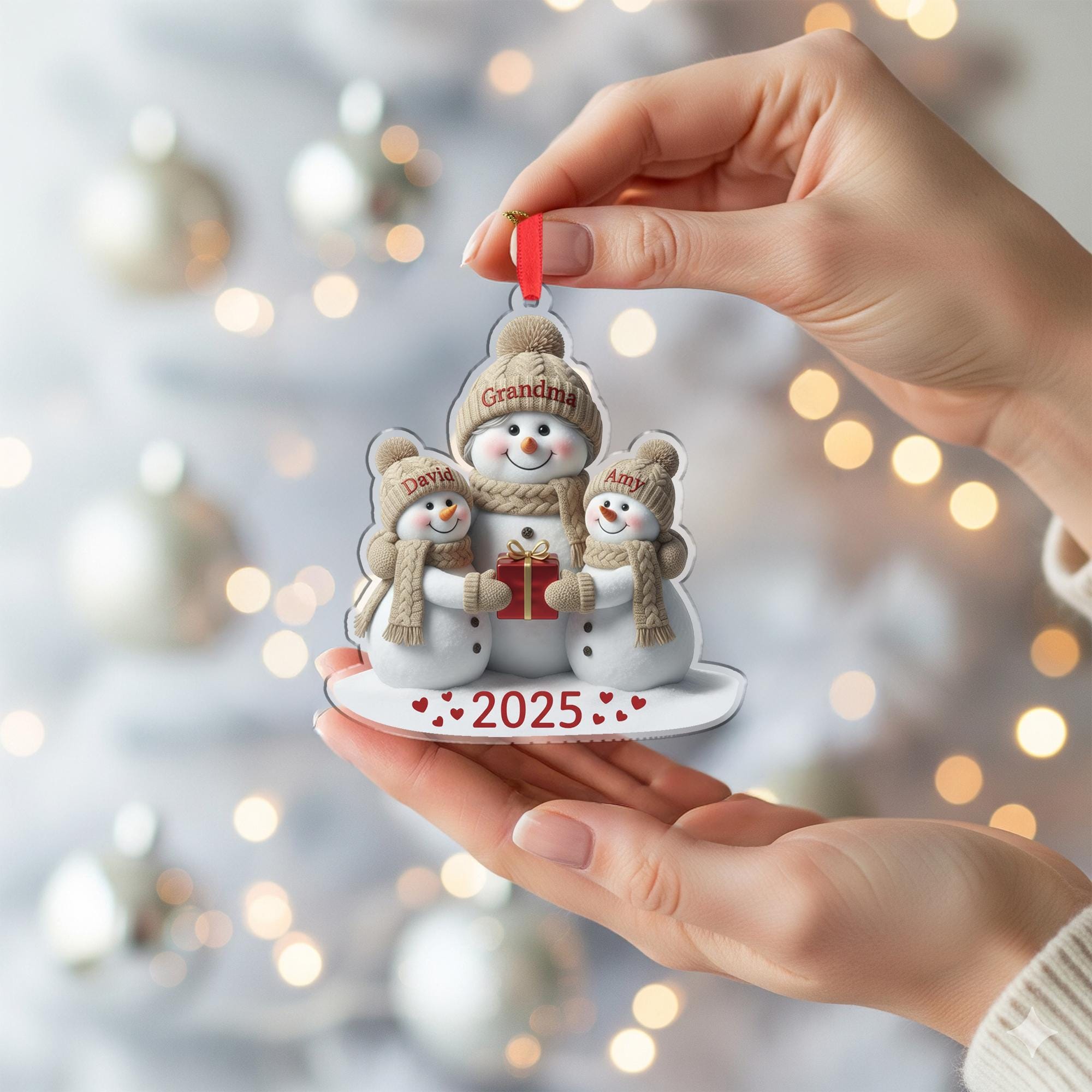 Personalized Acrylic Snowman Ornament “Grandma & Kids” – Custom Names, 2025 Edition